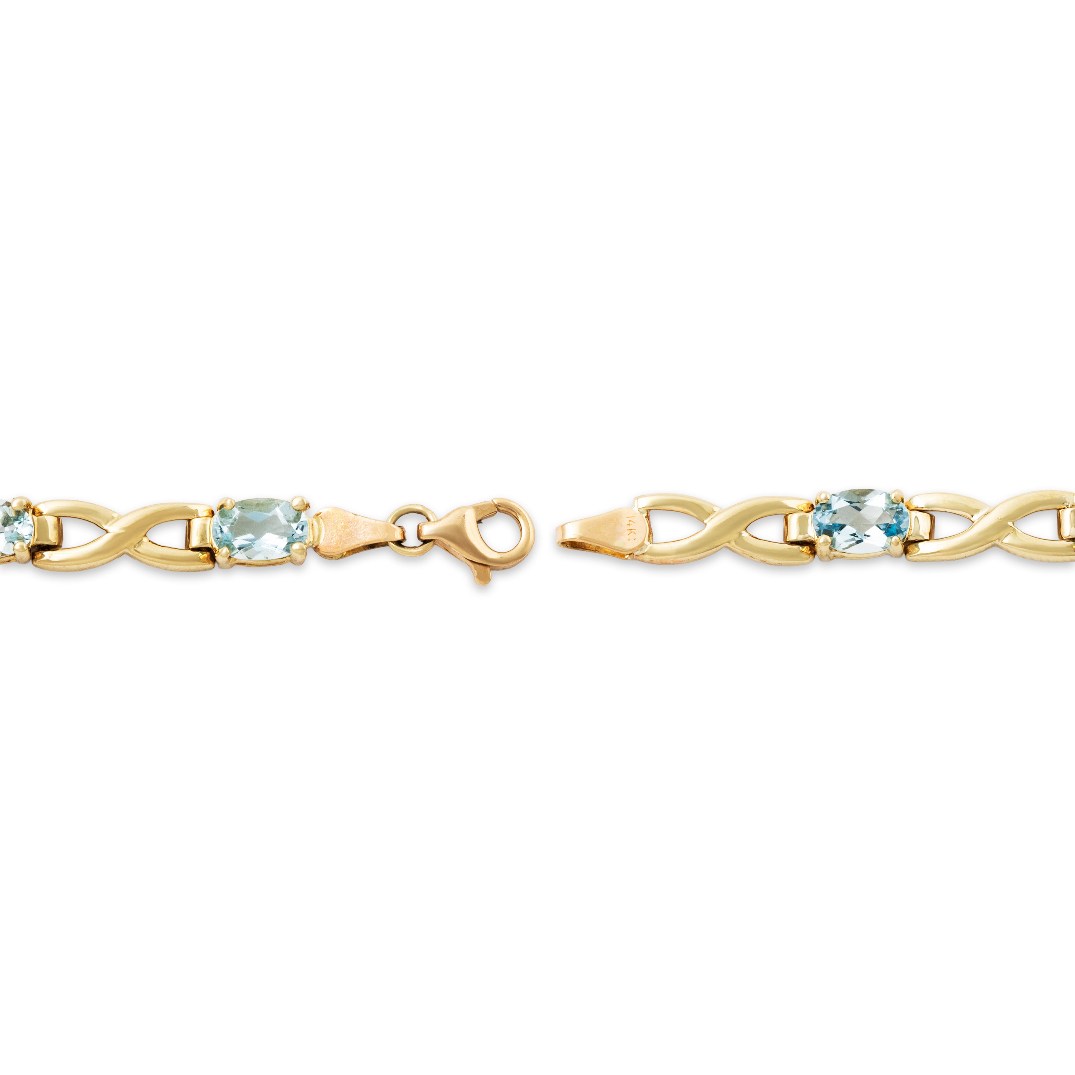 Vintage 14k Yellow Gold 3.4cttw Aquamarine Crossing Links Line Bracelet 6.75、mySite、hinf8tx79