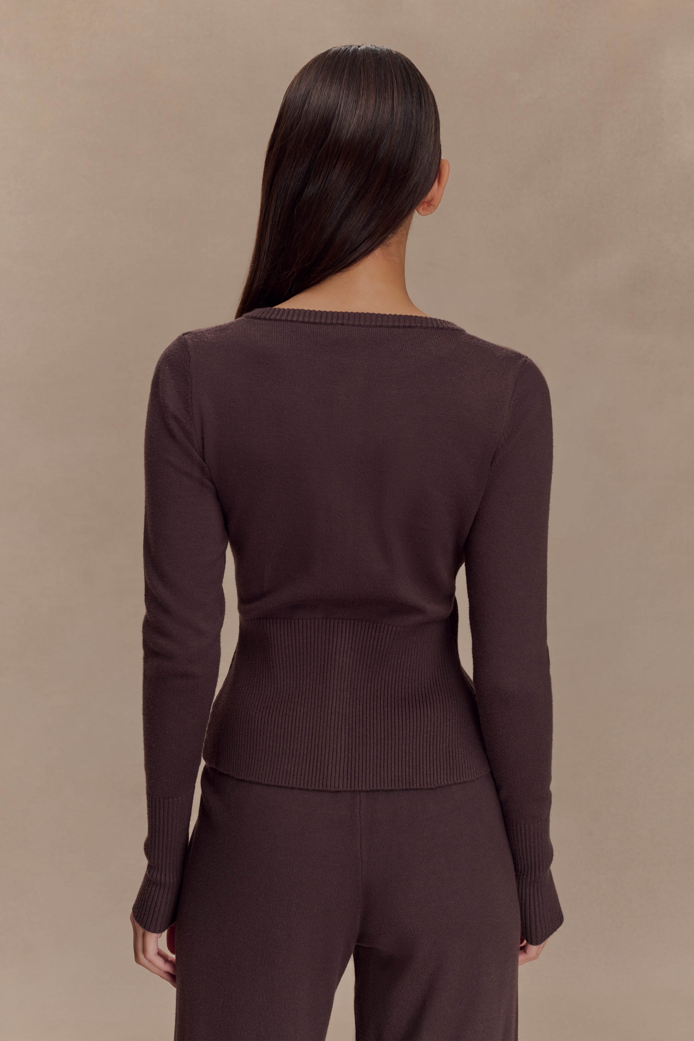 Reese Fitted Knit Cardigan - Dark Chocolate、mySite、solidvoid