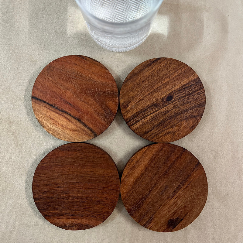 Wooden Round Coaster | Elegent & Simple Design | 4 Inch Diameter | Set of 4、mySite、camillekostekn