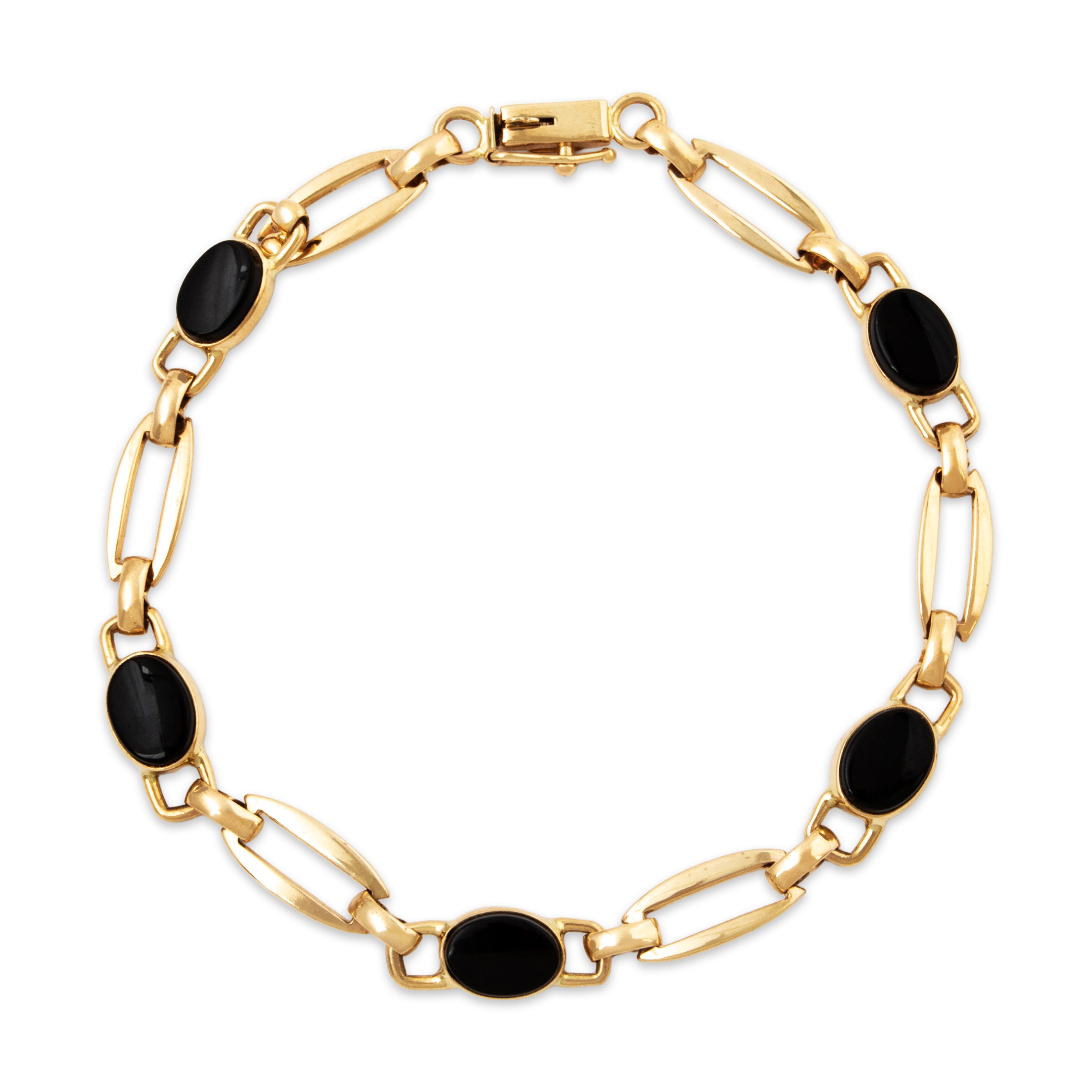 Vintage 14k Yellow Gold 3.7cttw Onyx Oblong Link Bracelet 7.25、mySite、hinf8tx79