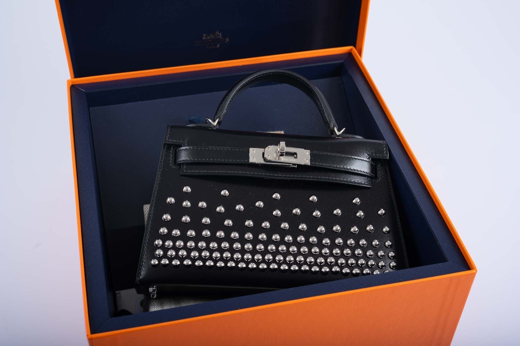 Hermès Clouté Mini Kelly 20 Studded Black Box Palladium Hardware、mySite、garminoutage.com