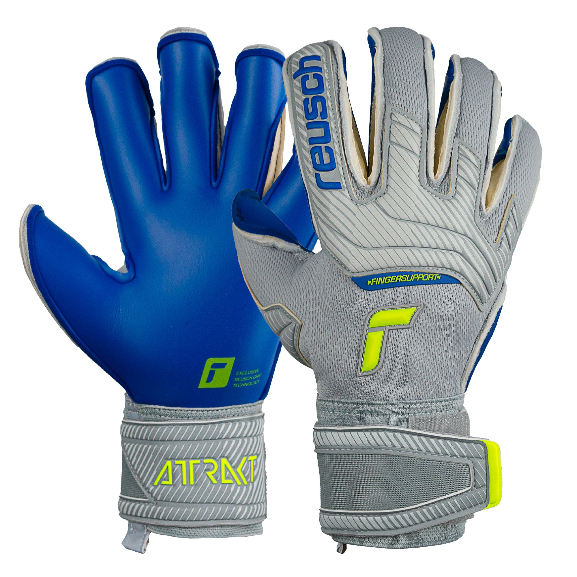 Reusch Men's Attrakt Gold X Evolution Cut Fingersave GoalkeeperGloves Grey/Deep Blue、mySite、noshort