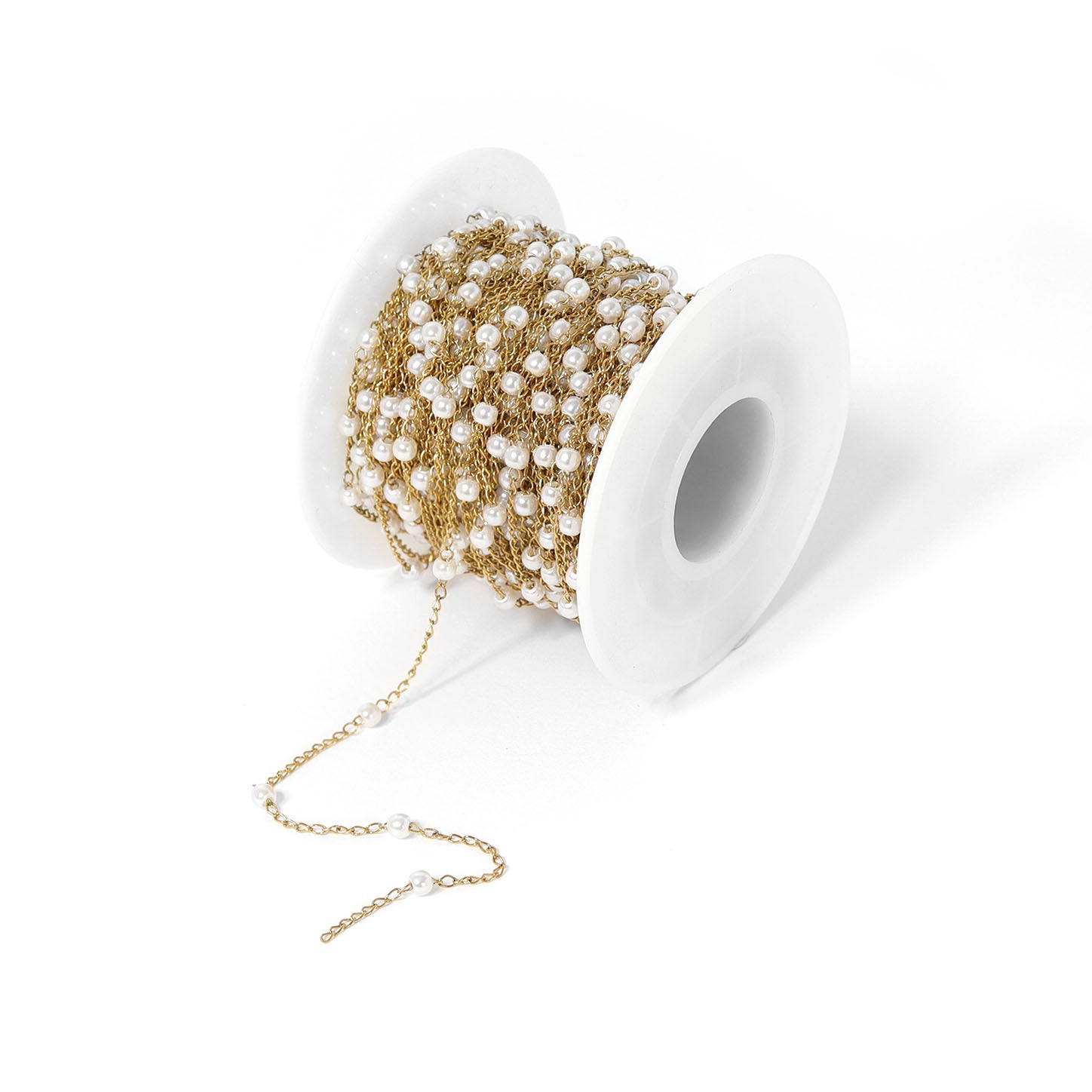 18K PVD Stainless Steel Faux Pearl Cable Chain By The Foot / SPL1013、mySite、dreamappss