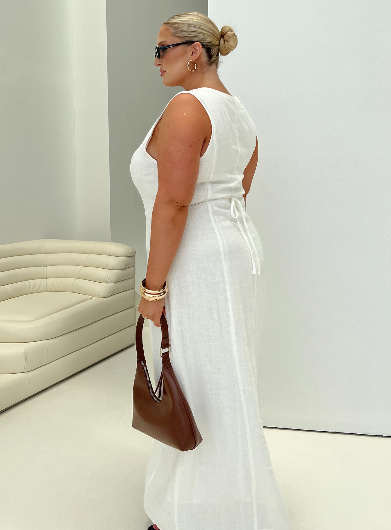 Summer Season Linen Blend Maxi Dress White Curve、mySite、solidvoid