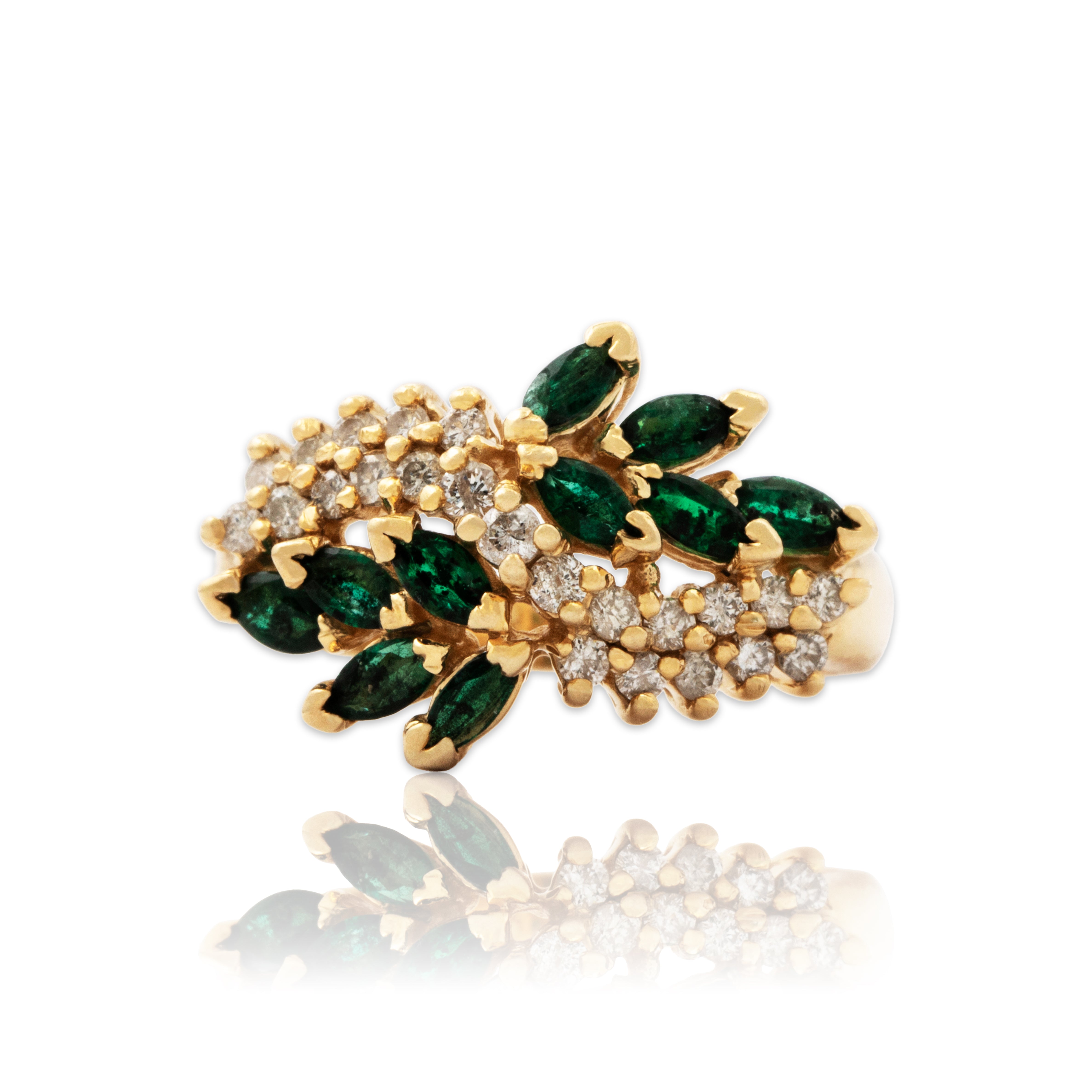 Vintage 14k Yellow Gold .7cttw Emerald Diamond Dramatic Duo Ring 6.50、mySite、hinf8tx79