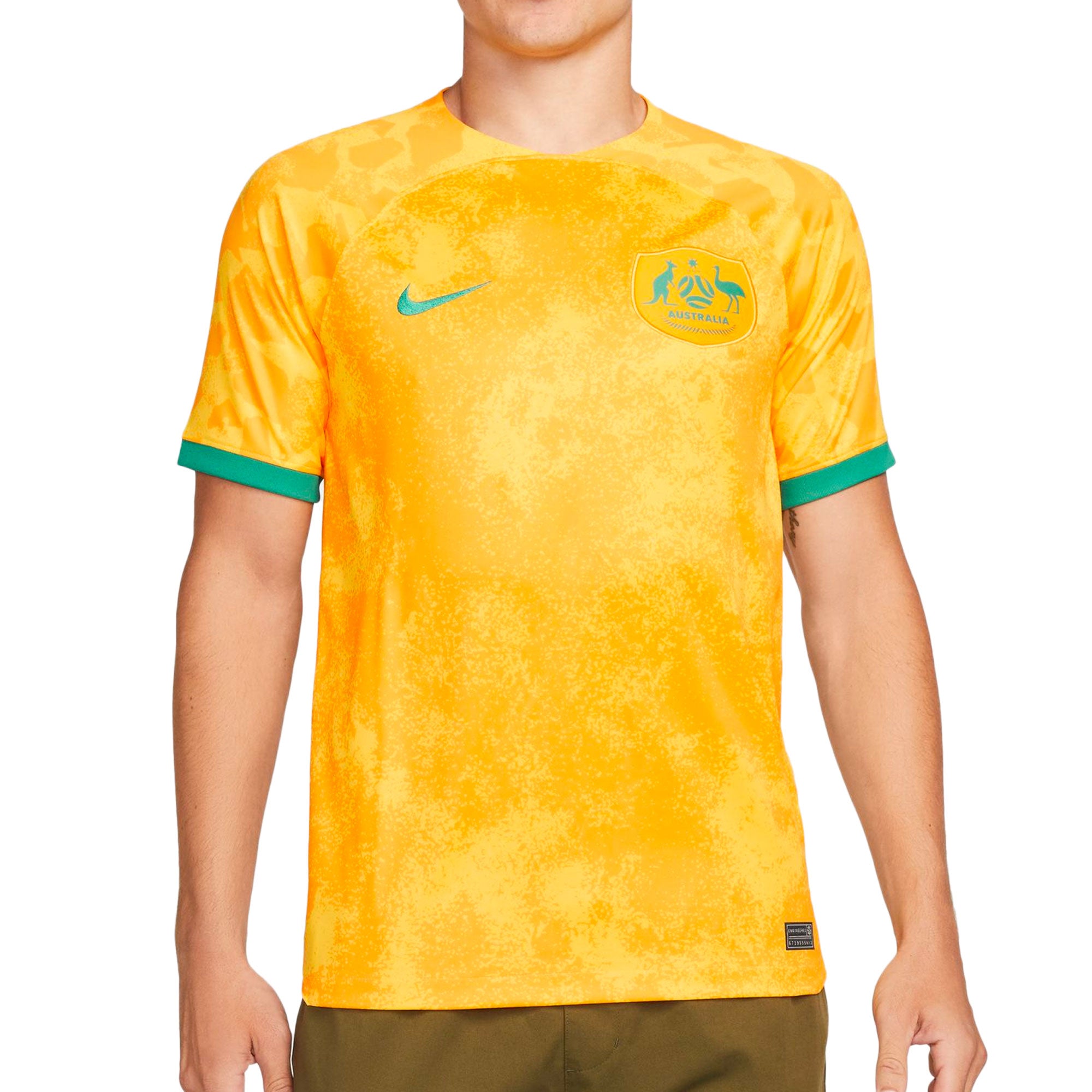 Nike Men's Australia 2022/23 Home Jersey Yellow/Green、mySite、noshort