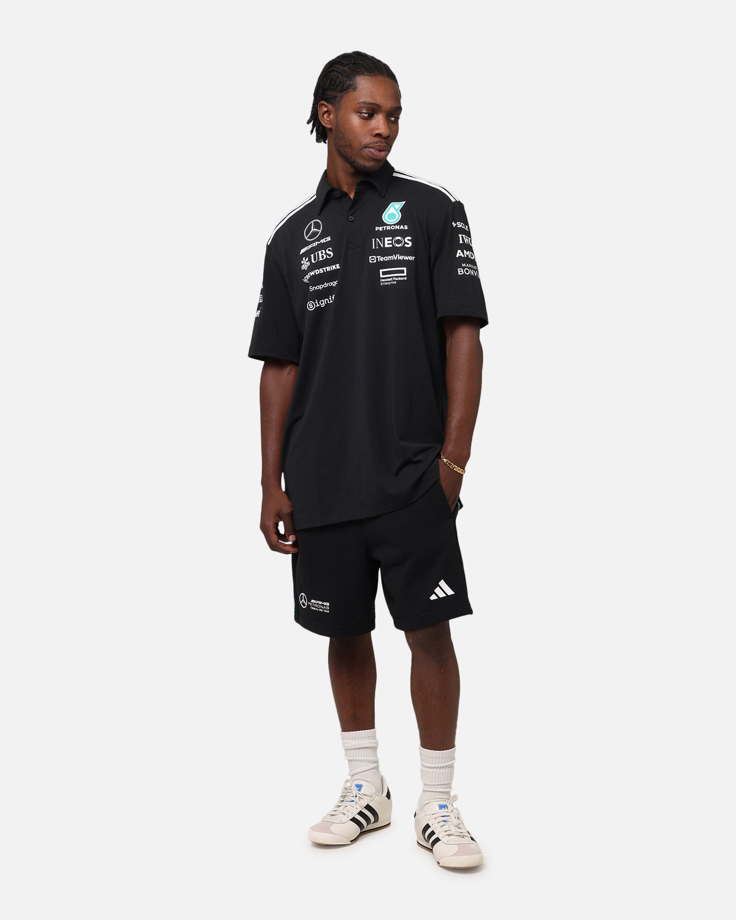 adidas x Mercedes-AMG PETRONAS Formula One F1 2025 Team Polo Shirt Black/White、mySite、zt4zffjzw
