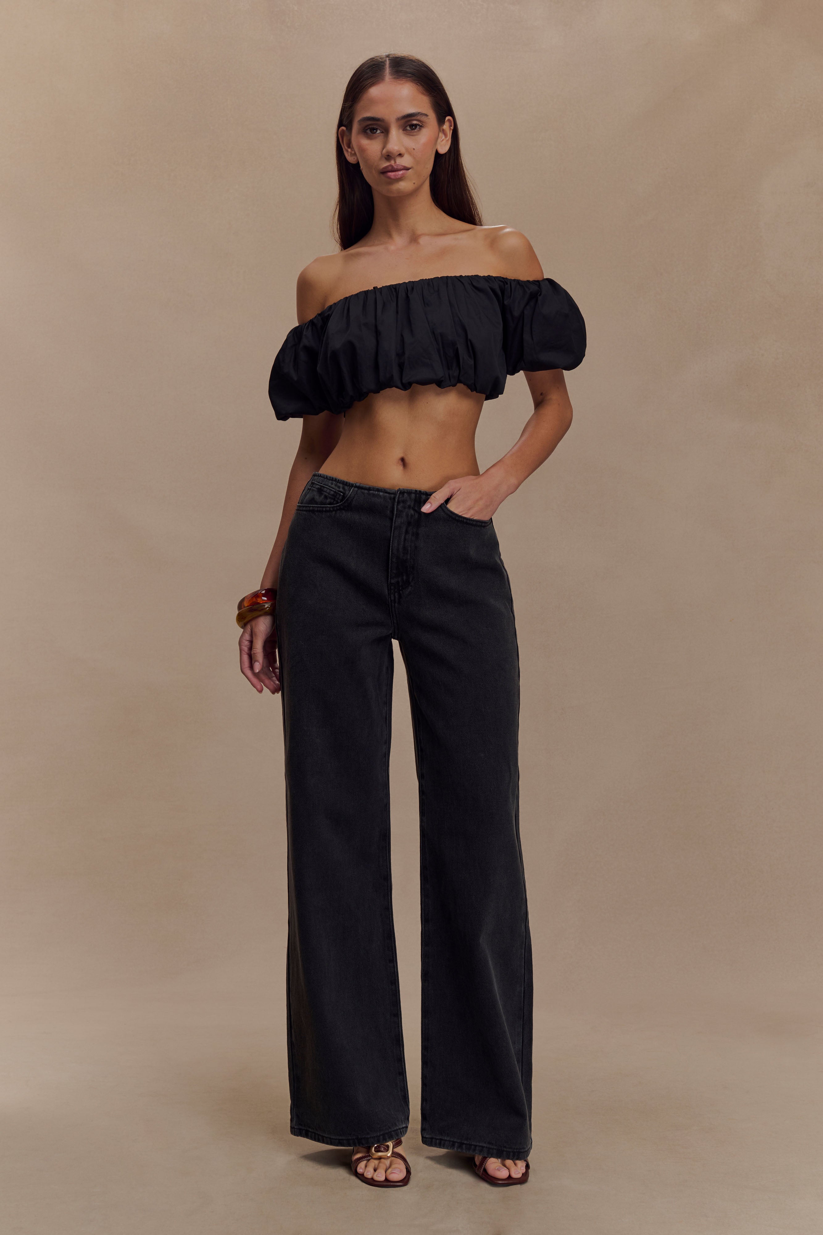 Caitlin Mid Rise Denim Flare Jeans - Washed Black、mySite、solidvoid