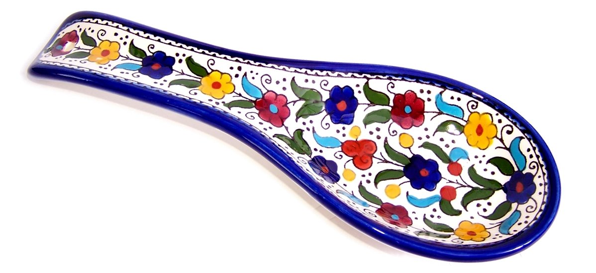 Armenian hand painted cooking Spoon Rest/Ladle Holder - Large with deep Round Cup part - Asfour Outlet Trademark、mySite、topwebapps