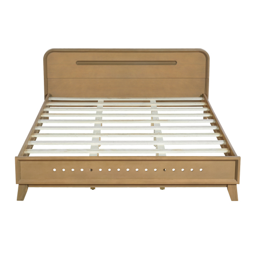 PINE SOLID WOOD KING SIZE BED, SOLID AND STABLE, NO BOX SPRING NEEDED, RUSTIC YELLOW COLOR、、eastwooduniform