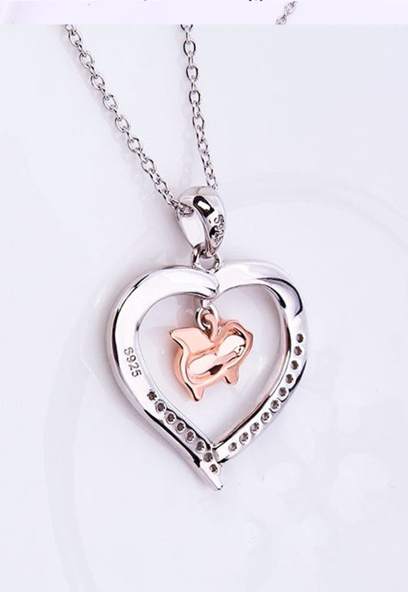 Flying Pig in a Heart with CZ Sterling Silver Necklace 18 Sliding Chain、mySite、g9winljtr