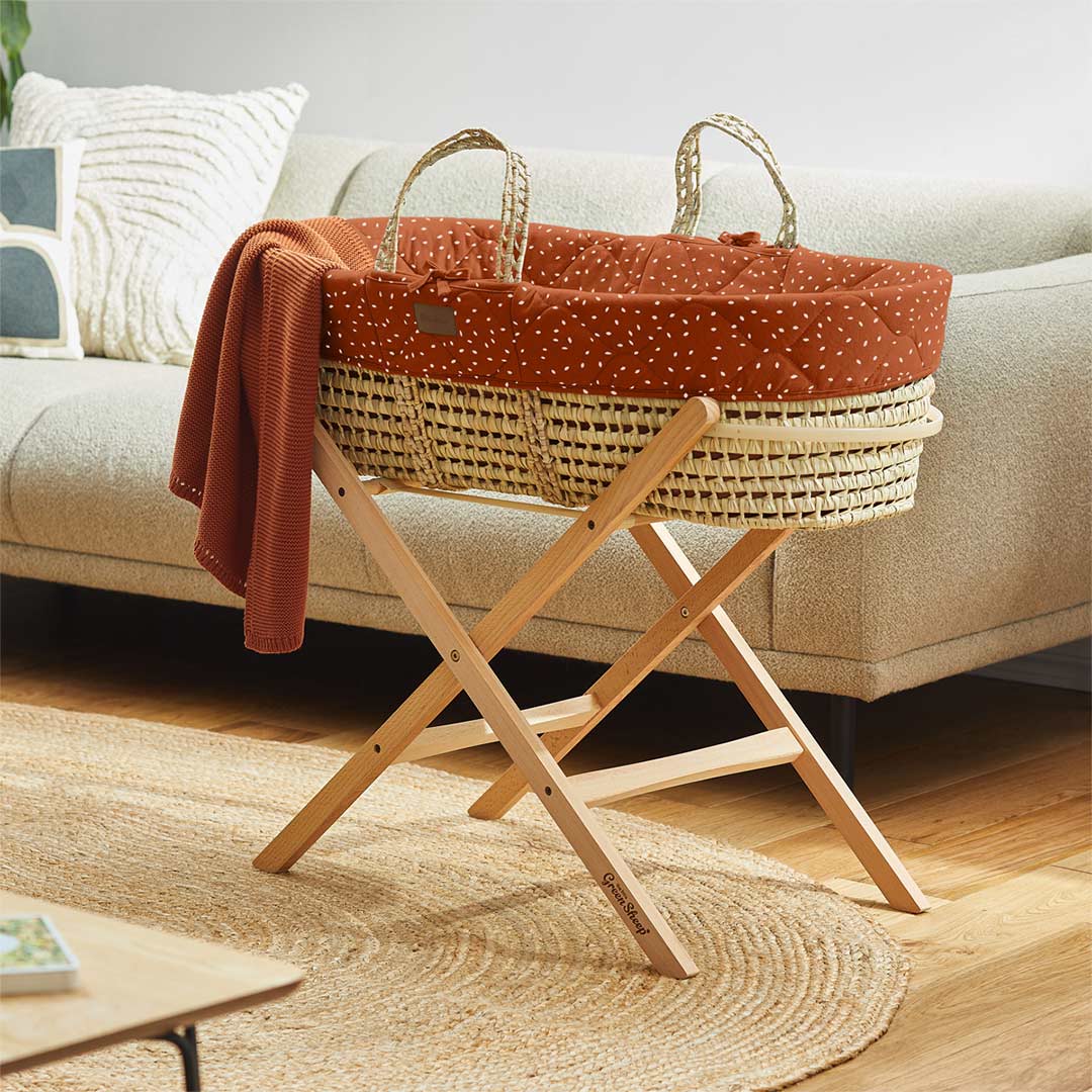  The Little Green Sheep Natural Quilted Moses Basket + Mattress - Terracotta Rice Print、mySite、merchandisen