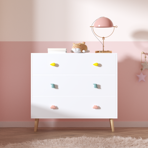 Kids 3 Drawer Dresser, Baby Nightstand for Bedroom, Storage Cabinet for Toddler Child for Living Room, Toddler Room, Nursery, Closet, Apartment (White)、、casual