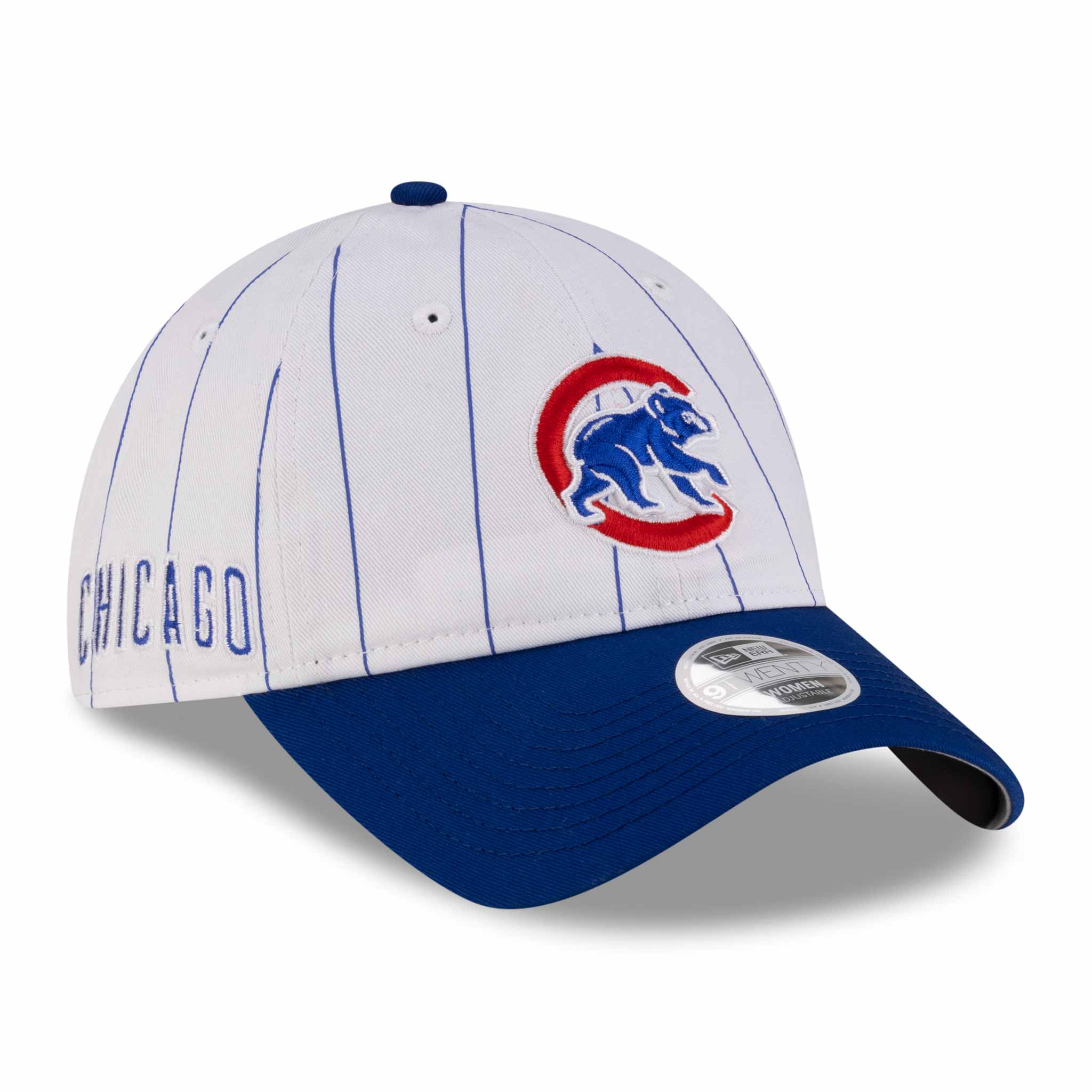 Chicago Cubs New Era 9FORTY Women's White Pinstripe Walking Bear Adjustable Cap、mySite、vikingsvslions