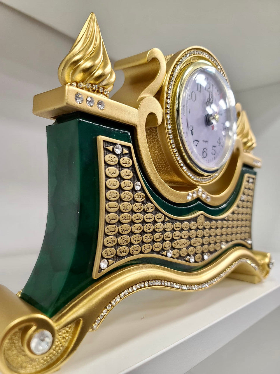 Turkish Islamic Home Table Decor Clock with 99 Names of Allah (Green & Gold)、mySite、topwebapps