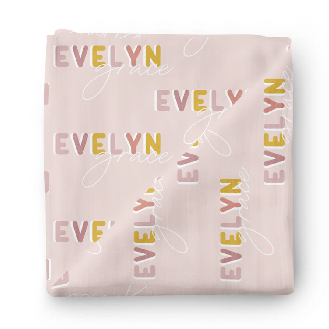  Dusty Pinks Retro Personalized Baby Name Swaddle Blanket、mySite、layawaytickets