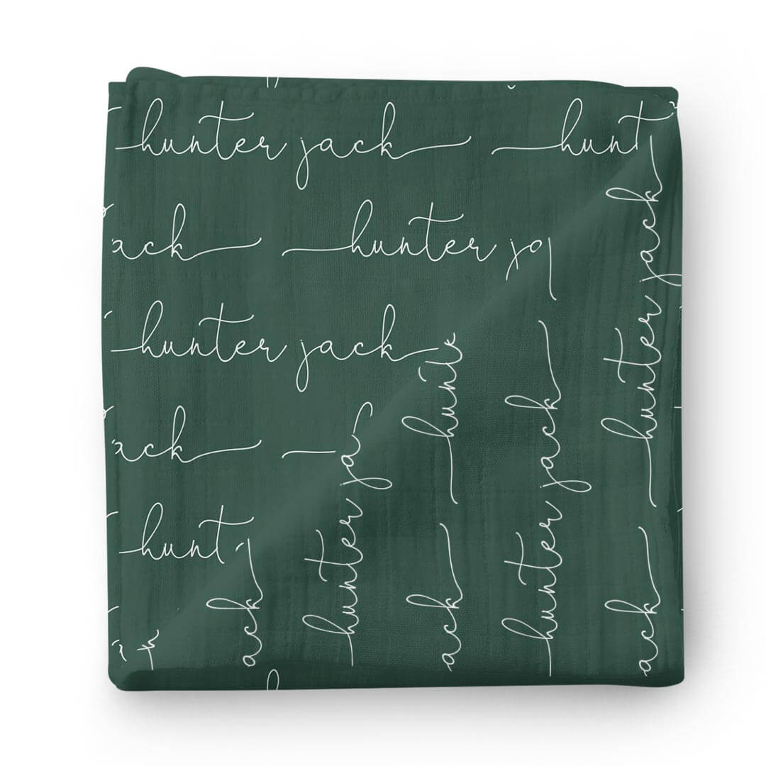  Personalized Forest Green Baby Name Swaddle Blanket - Script、mySite、layawaytickets