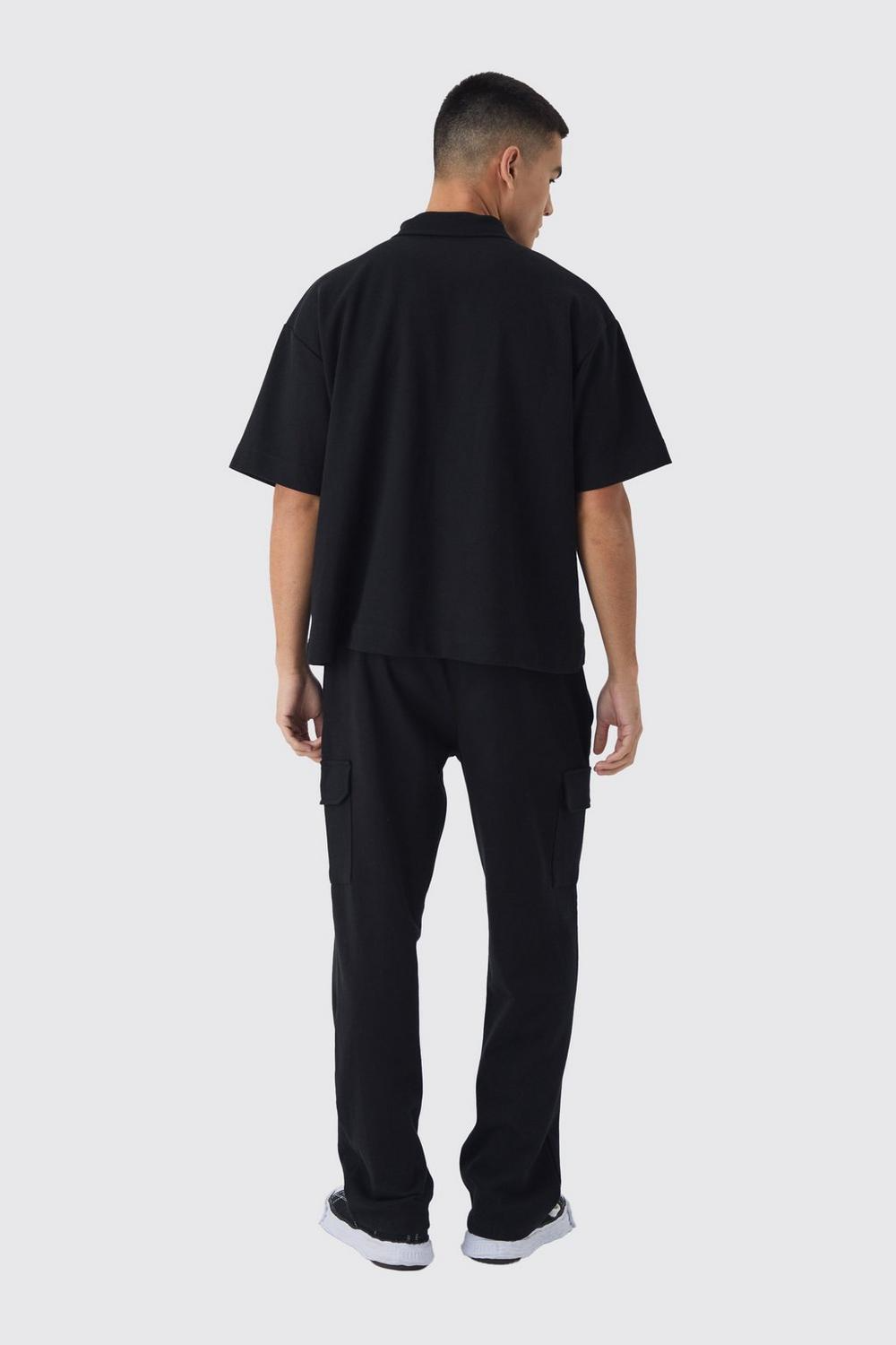  Boohooman Oversized Interlock Half Zip Cargo Polo And Jogger Set black、mySite、justintrudeaud