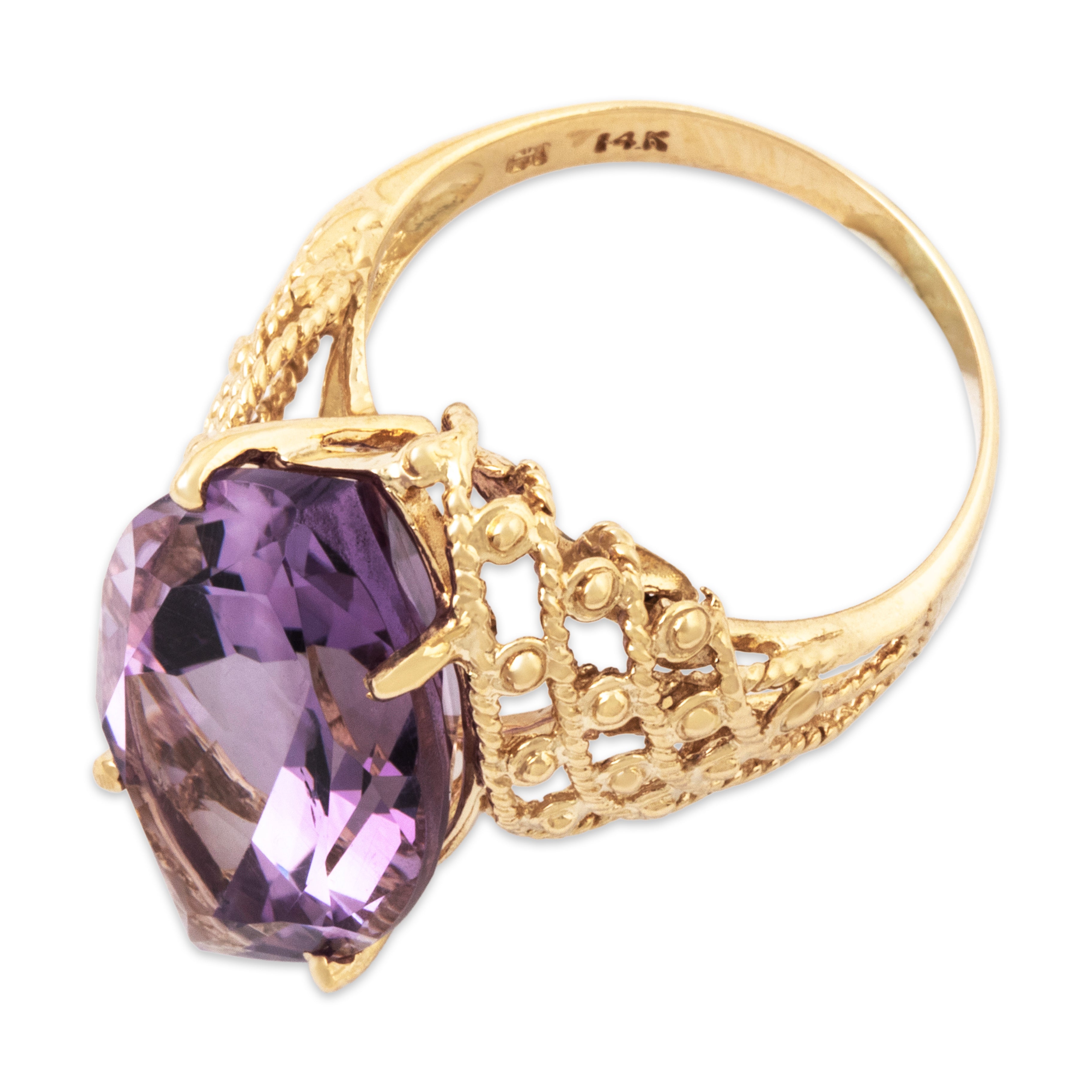 Vintage Large 14k Yellow Gold 8.8ct Amethyst Dramatic Cocktail Ring 7.00、mySite、hinf8tx79