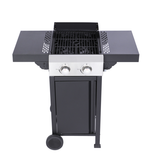 2-Burner Propane Gas BBQ Grill, Pizza Box, 24600BTU Output With Wire Enamel Cooking Grids For Outdoor Barbecue, Foldable Side Table, Hanging Basket, Stainless Steel、、eastwooduniform