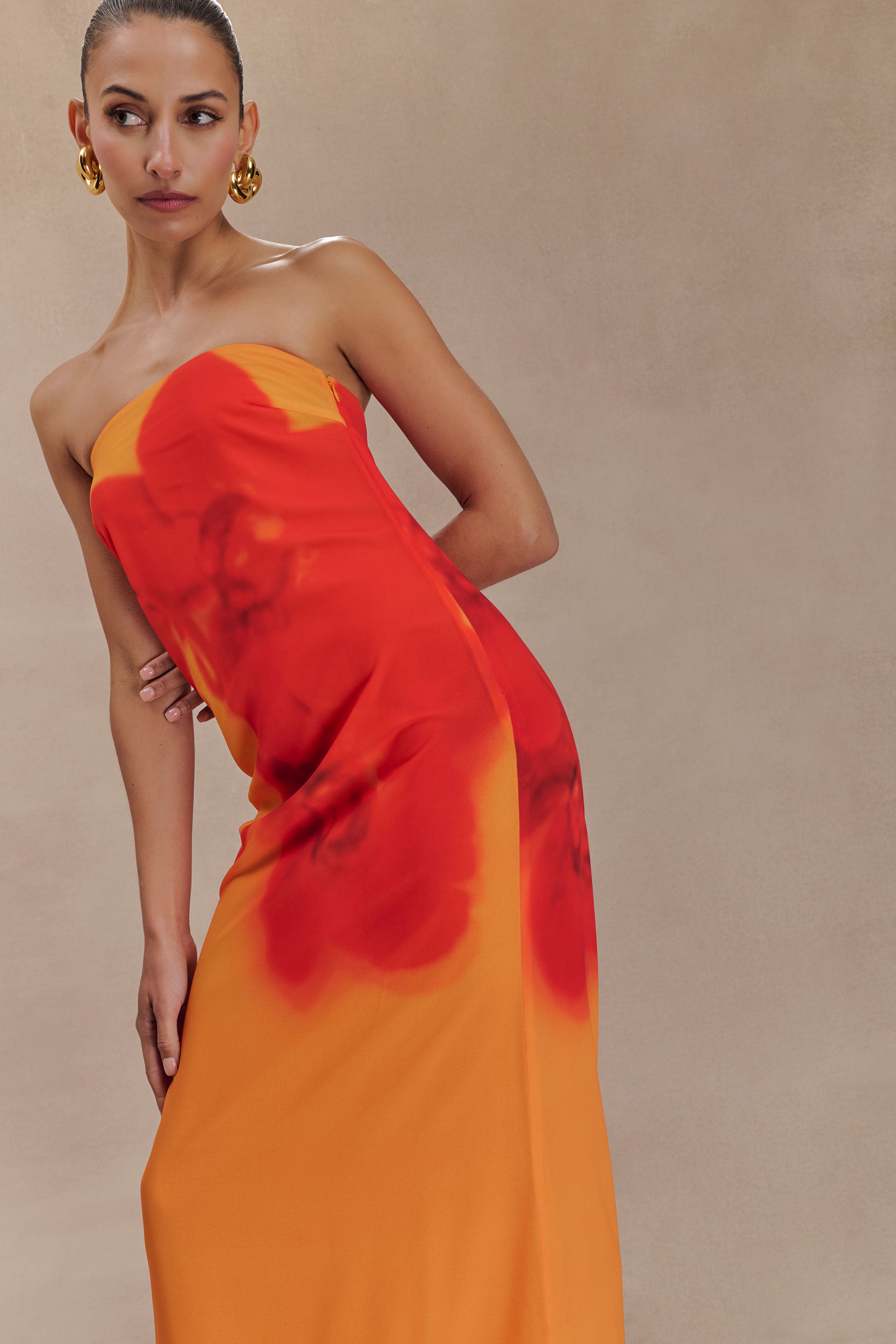 Amaya Strapless Chiffon Maxi Dress - Koi Orchid Print、mySite、solidvoid