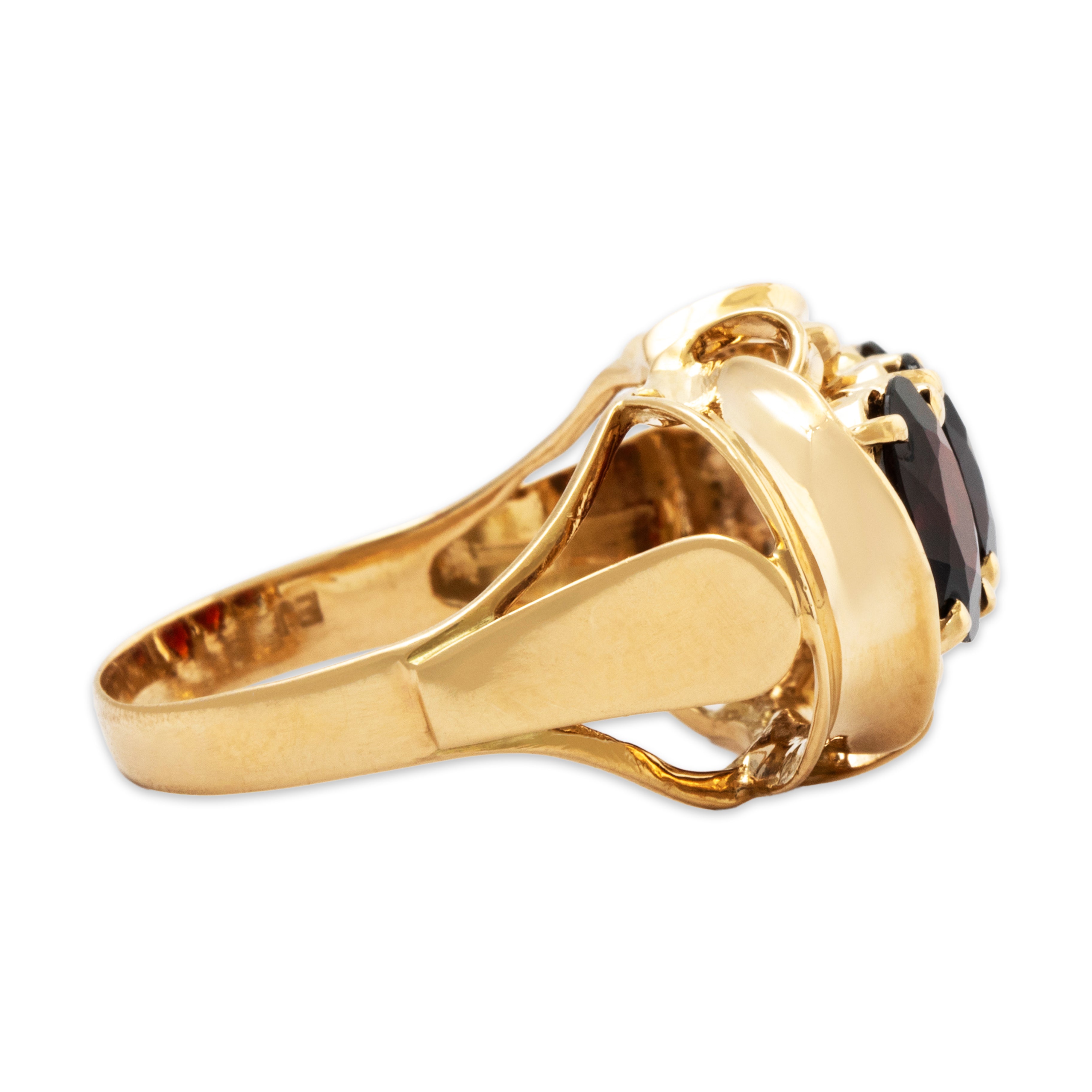 Vintage Large 14k Yellow Gold 2.2cttw Garnet Dramatic Trio Ring 7.25、mySite、hinf8tx79