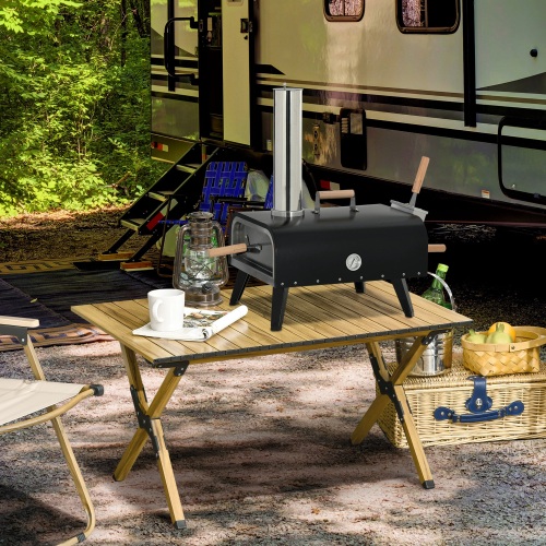 Outsunny Outdoor Pizza Oven with 12" Stone, Peel and Cover, Portable Pellet Wood Fired Pizza Maker with Foldable Legs, Stainless Steel Pizza Grill for Outside, Backyard, Outdoor Kitchen、、eastwooduniform