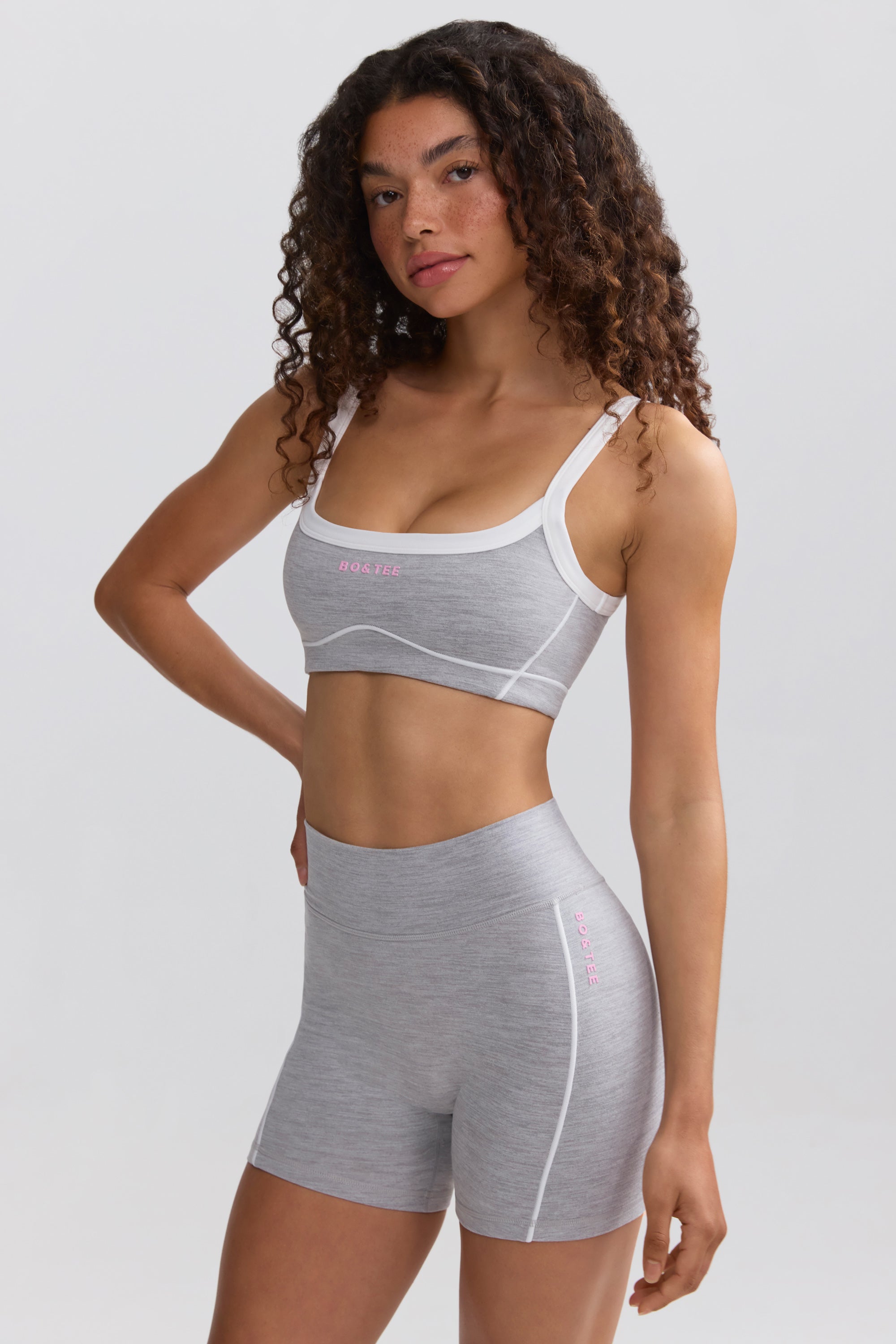 Soft Active Contrast-Trim Mini Shorts in Ice Grey、mySite、solidvoid