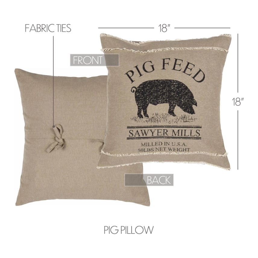 Pig Pillow 18x18 Sawyer Mill Charcoal Natural、mySite、g9winljtr