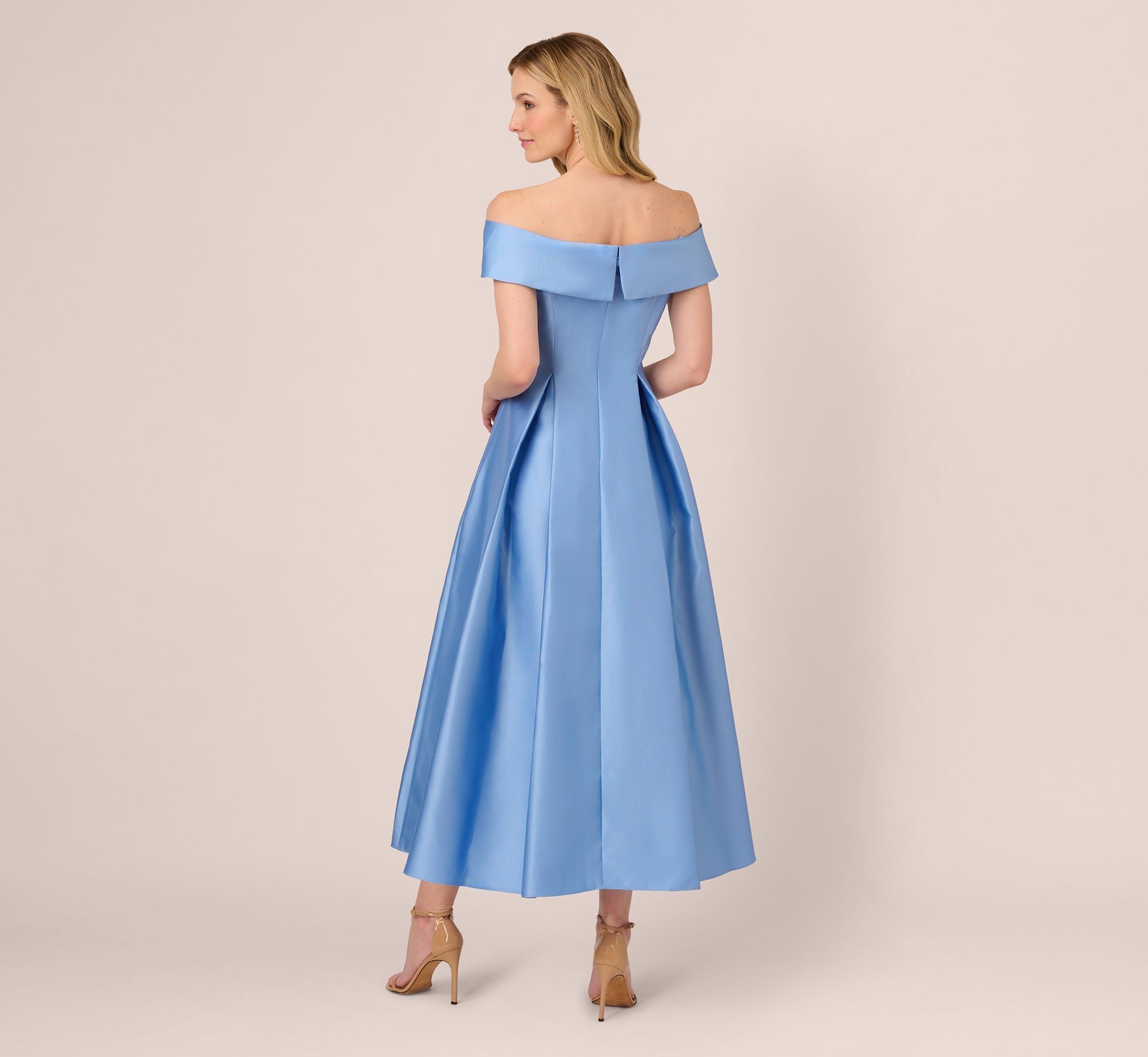 Off Shoulder Mikado Fit And Flare Midi Dress In Bluebell、mySite、solidvoid