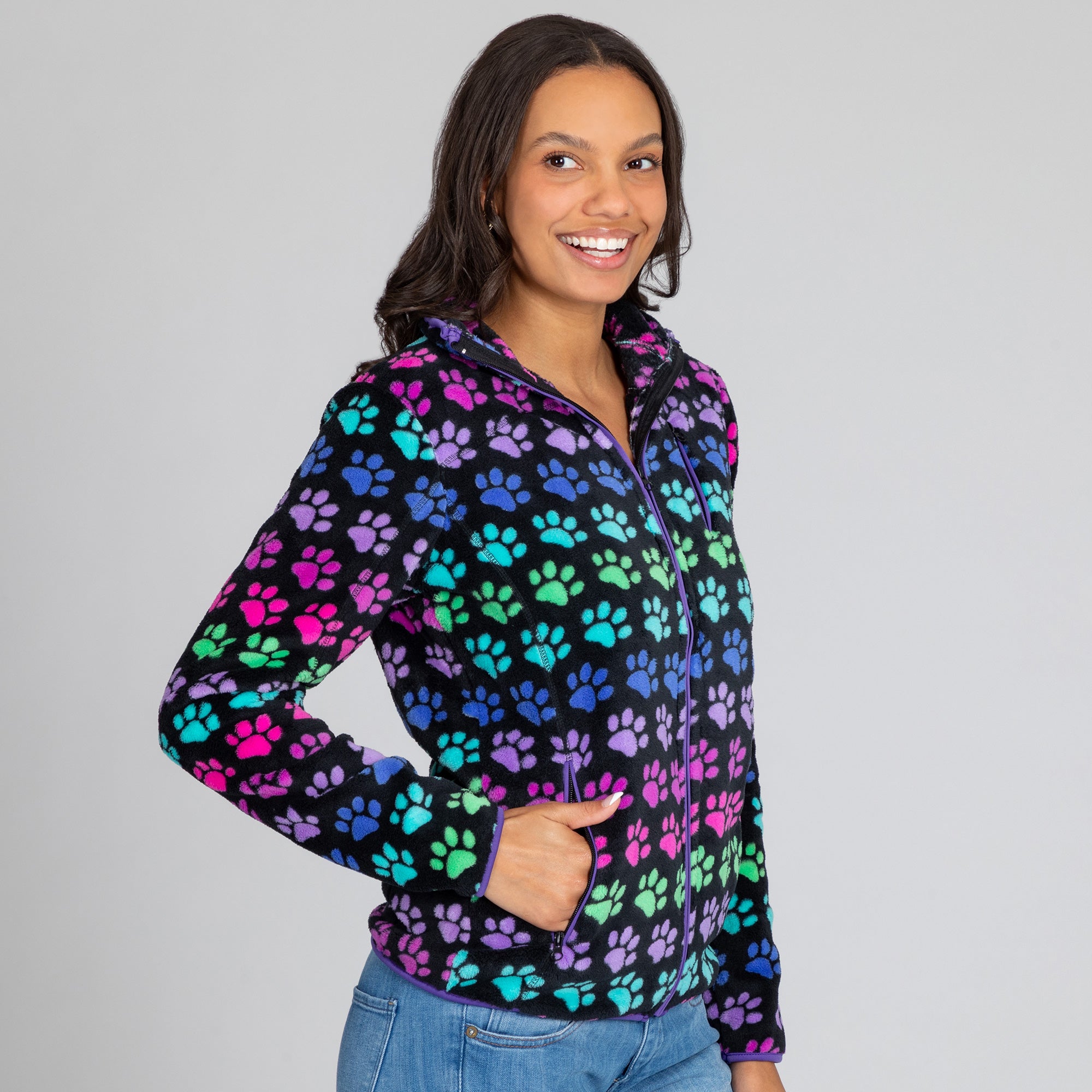 Printed Paws Fleece Trimmed Zippered Jacket、mySite、camillekostekn