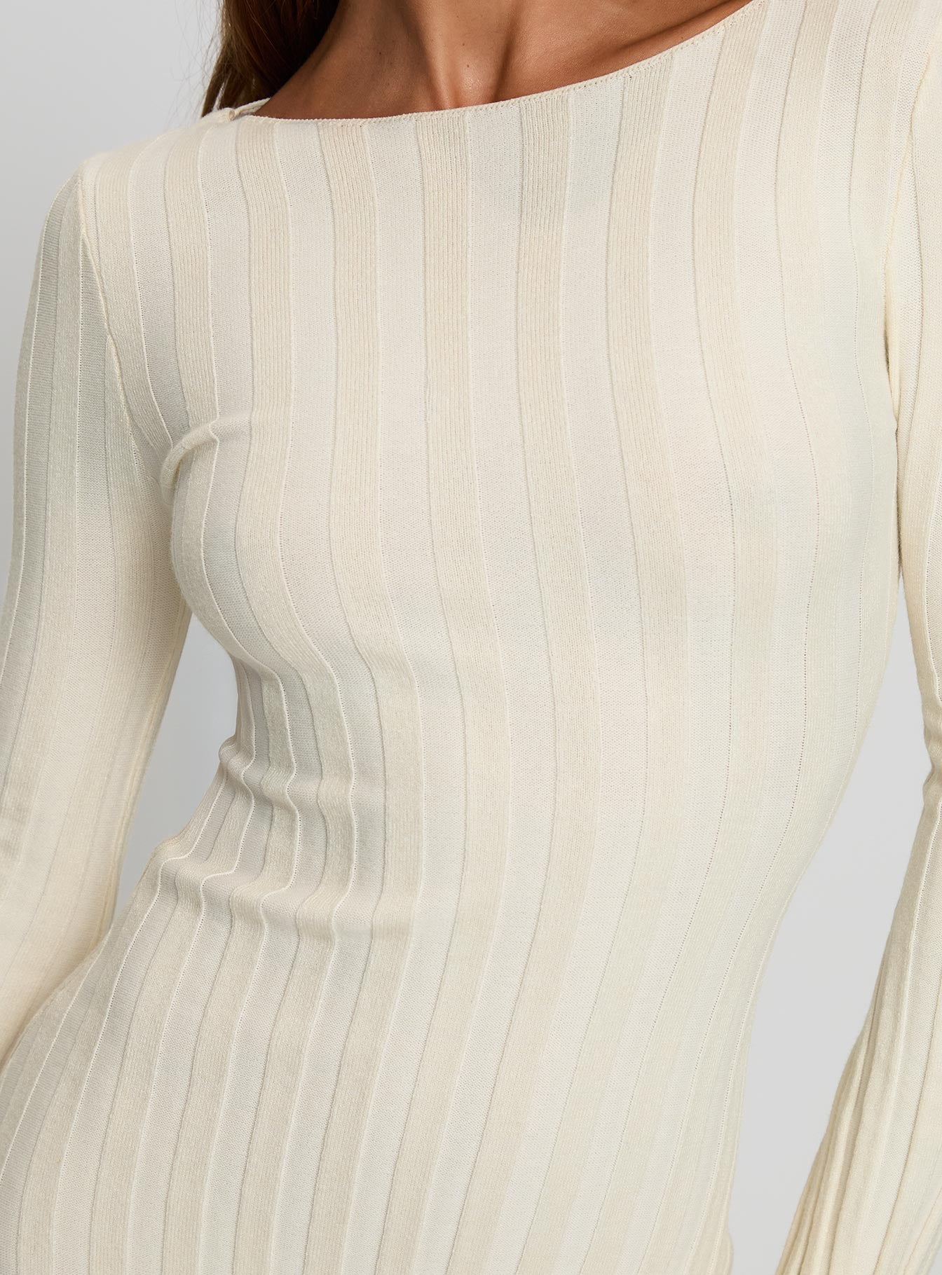 Ryo Long Sleeve Rib Maxi Dress Cream、mySite、solidvoid