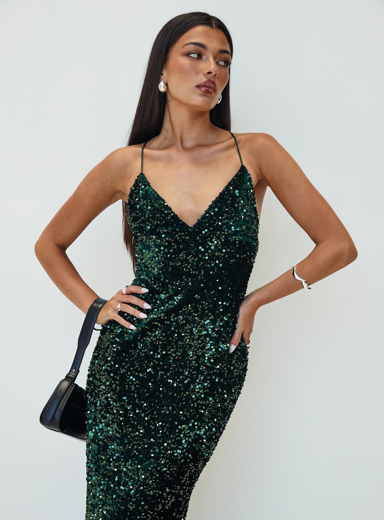 Charlette Sparkle Maxi Dress Dark Green、mySite、solidvoid