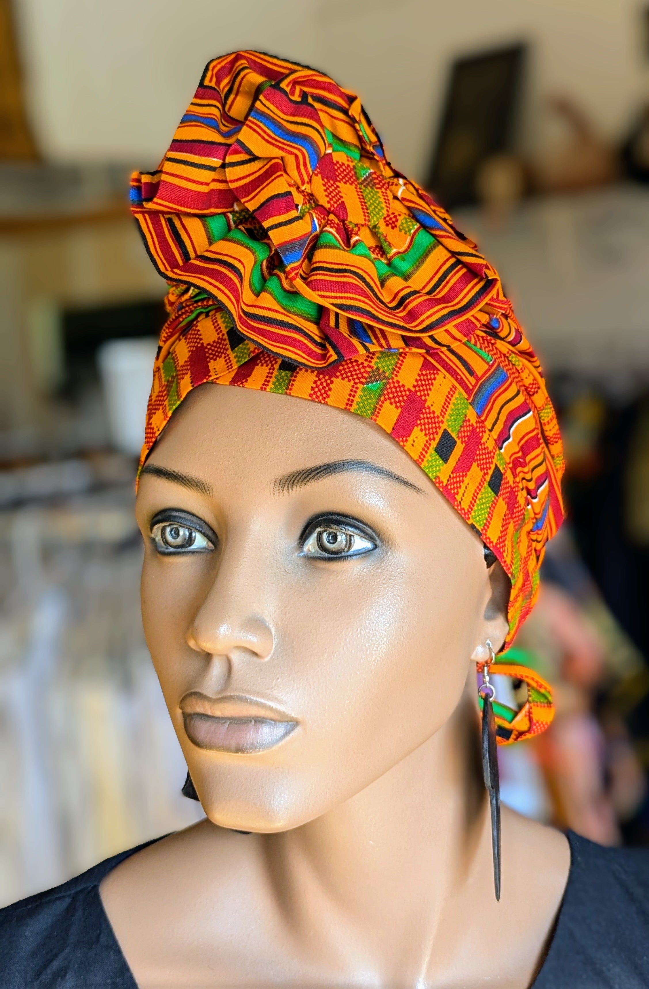 Dupsie's Adisa Multicolored Kente African Print Pre-Tied Head Wrap DP3227PT9、mySite、solidvoid