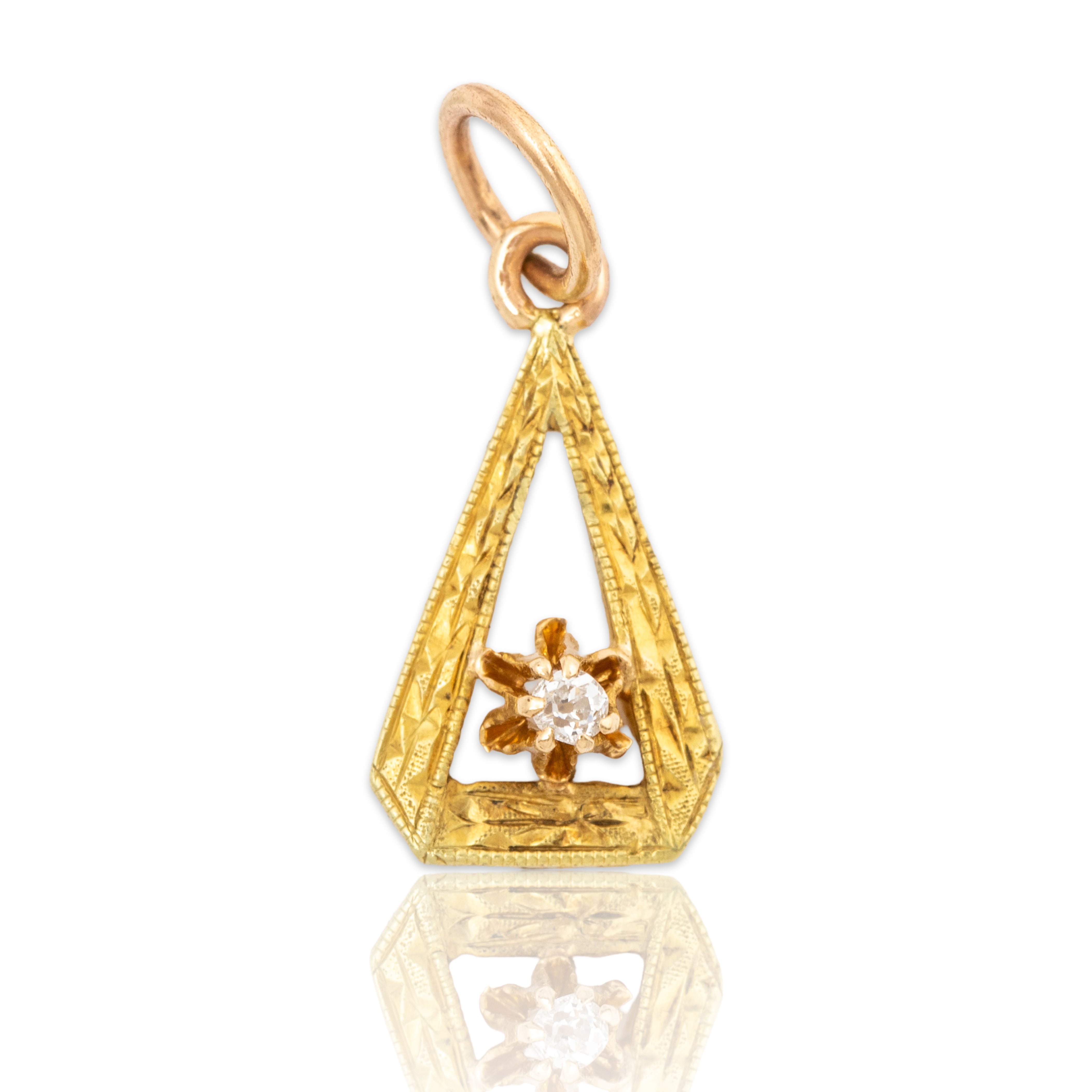 Antique 14k Yellow Gold Old Mine Cut Diamond Art Deco Charm Pendant、mySite、hinf8tx79