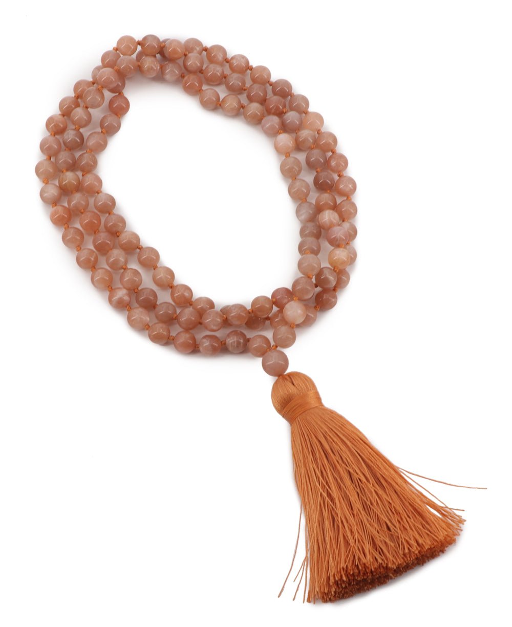 Serene Peach Moonstone Beads Meditation Knotted Mala、mySite、topwebapps