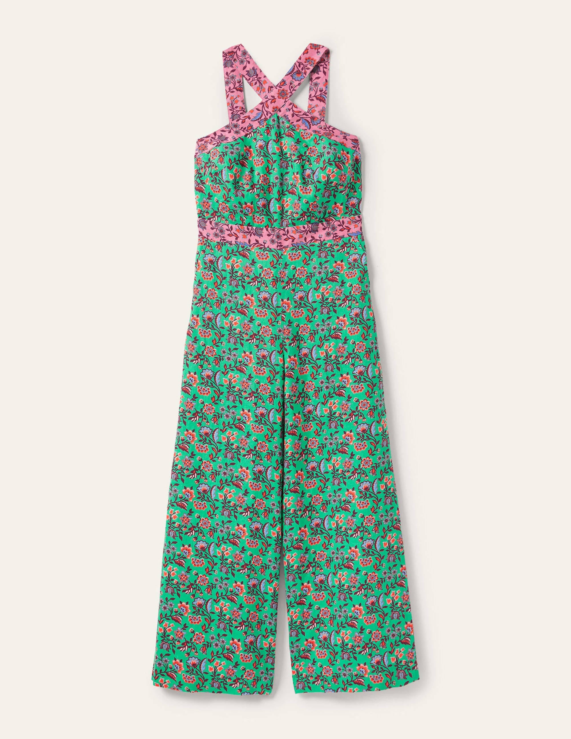  Cross Over Linen Jumpsuit-Green Lagoon, Oriental Meadow、mySite、ashleygrahame