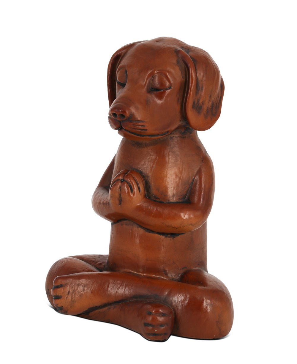 Namaste Dog Statue in Rich Mahogany Tone、mySite、topwebapps