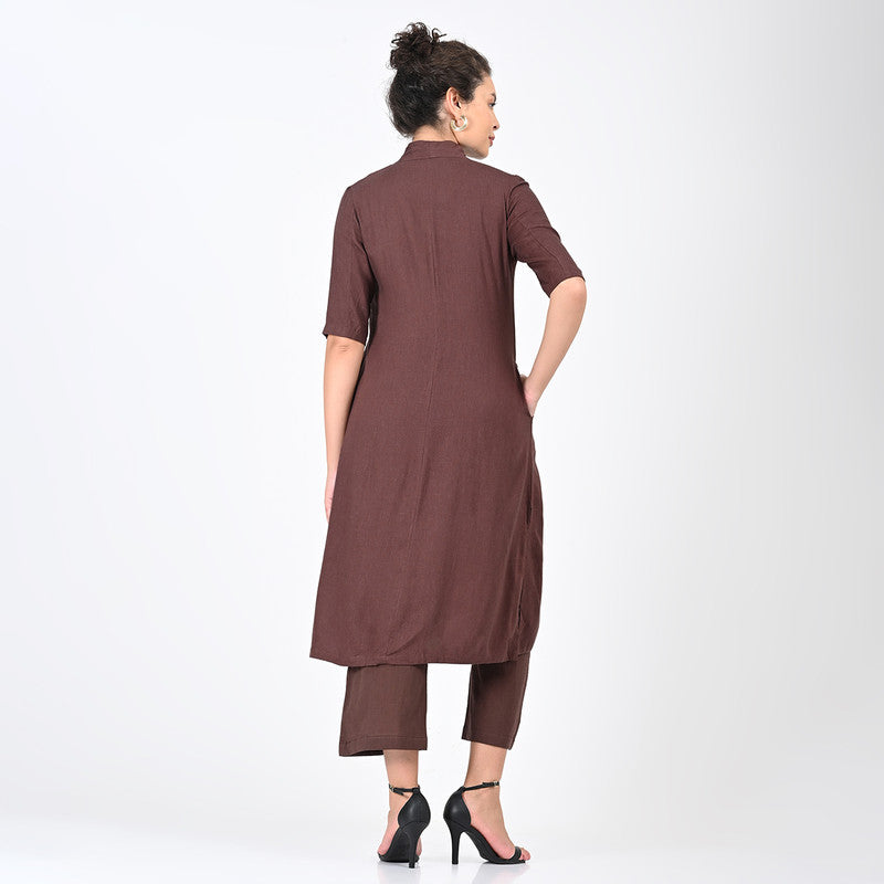 Cotton Solid Co Ord Set For Women | Tunic & Trouser | Coffee Brown、mySite、camillekostekn