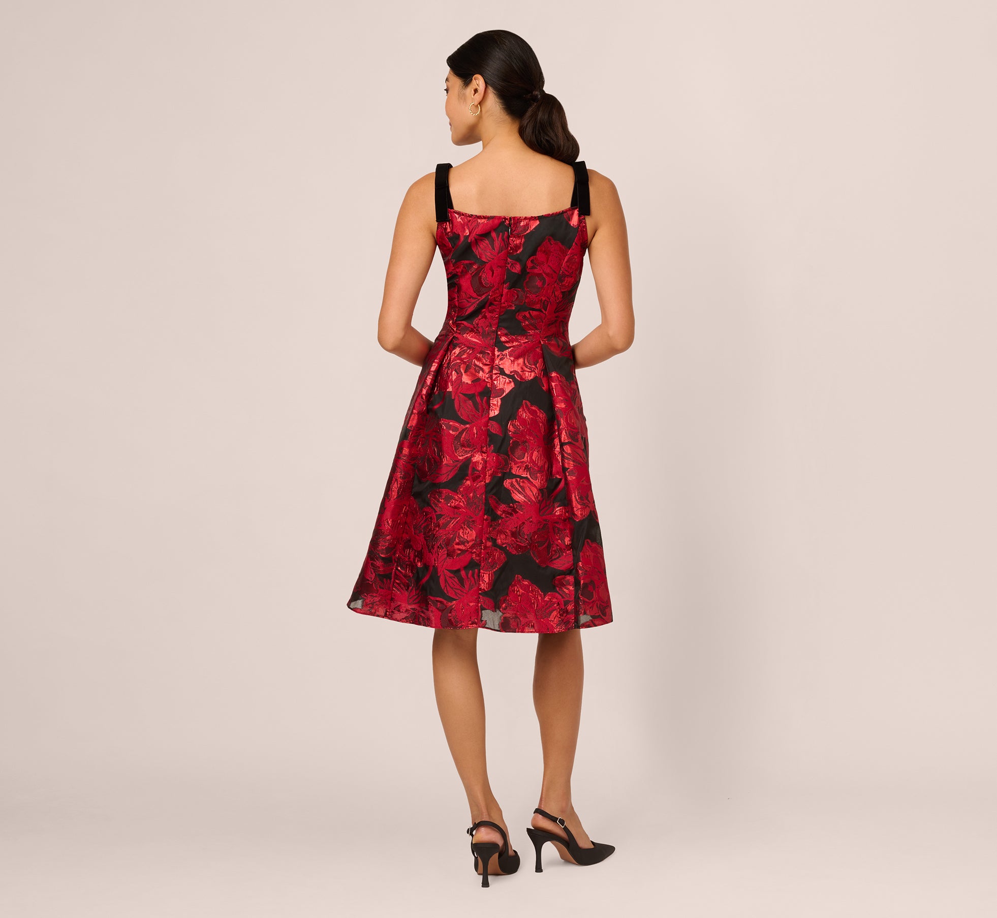 Bow Jacquard Short Dress In Black Red、mySite、solidvoid