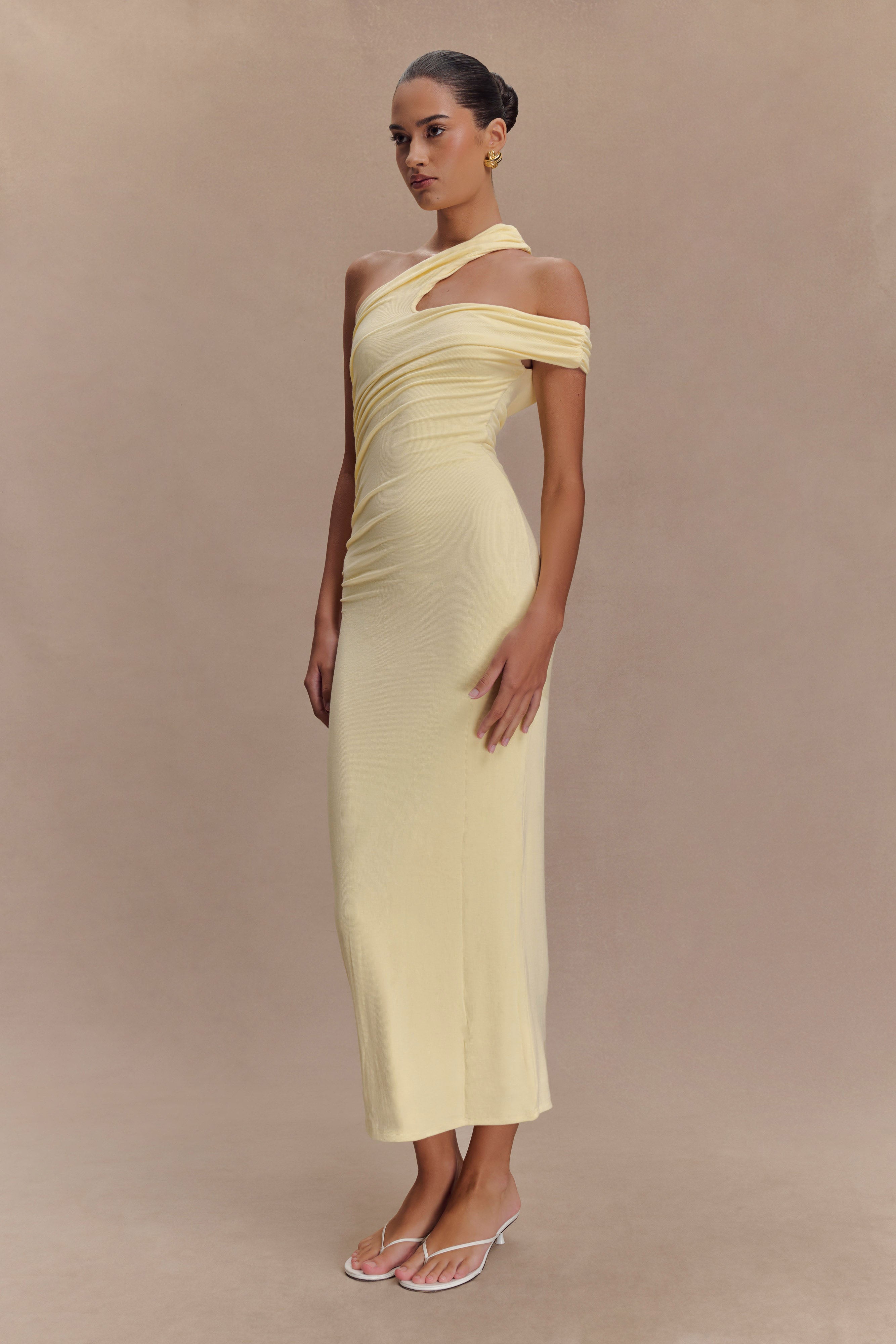 Anastasia One Shoulder Modal Midi Dress - Pale Lemon、mySite、solidvoid