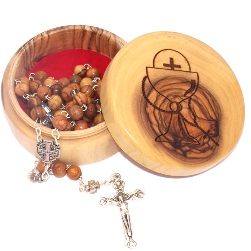 Olive Wood First Communion Gift Set - First Communion Box and Rosary from Bethlehem, the Holy Land、mySite、elrpsem3k
