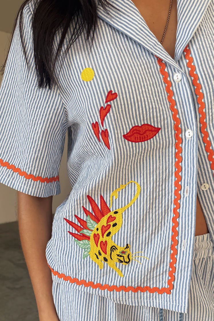 Blue Stripe Embroidered Pyjamas、mySite、solidvoid