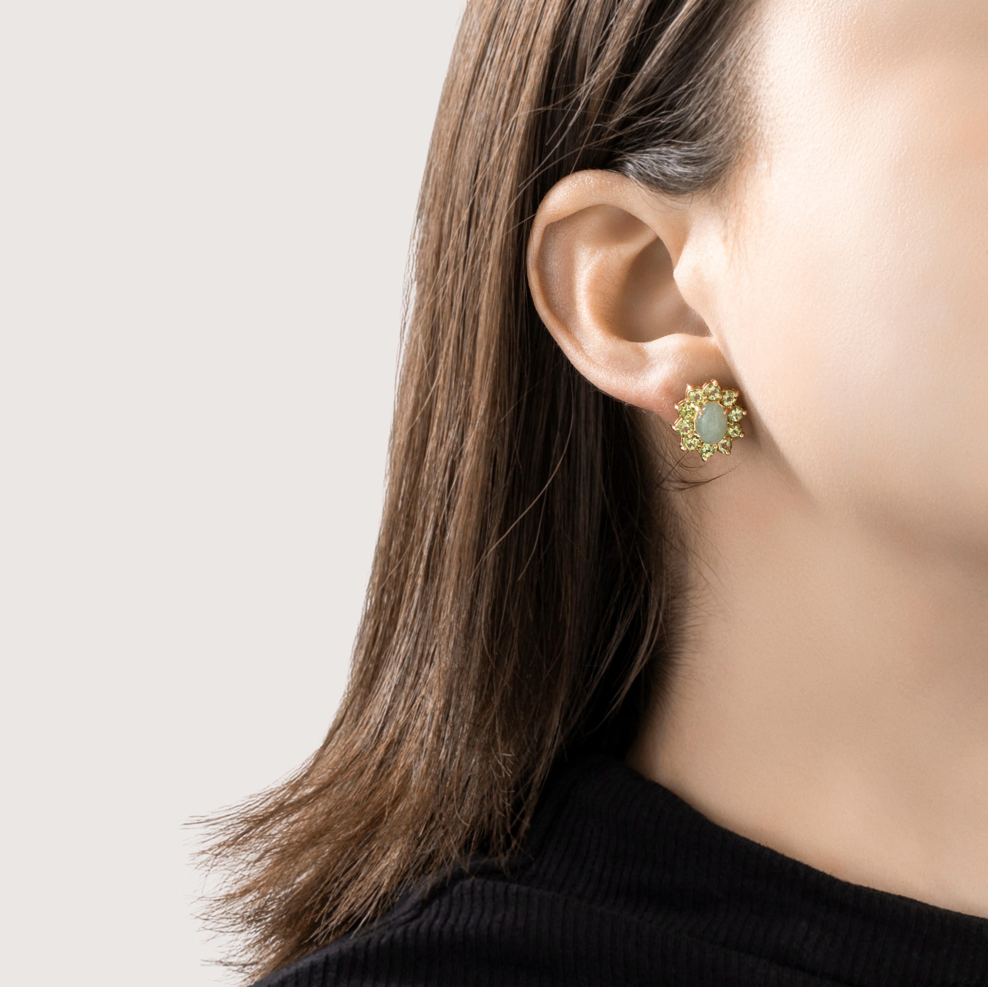 Vintage 14k Yellow Gold 2.3cttw Jade 1.8cttw Peridot Green Halo Stud Earrings、mySite、hinf8tx79