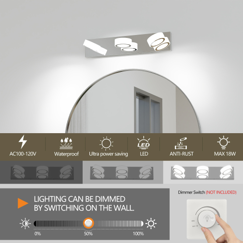 52" Modern 7-Light LED Vanity Light Fixture - Chrome Finish with Acrylic Light Shades - Energy-Efficient Bathroom Wall Sconce - Dimmable for Mirror, Shower, and Bathroom Decor、、eastwooduniform