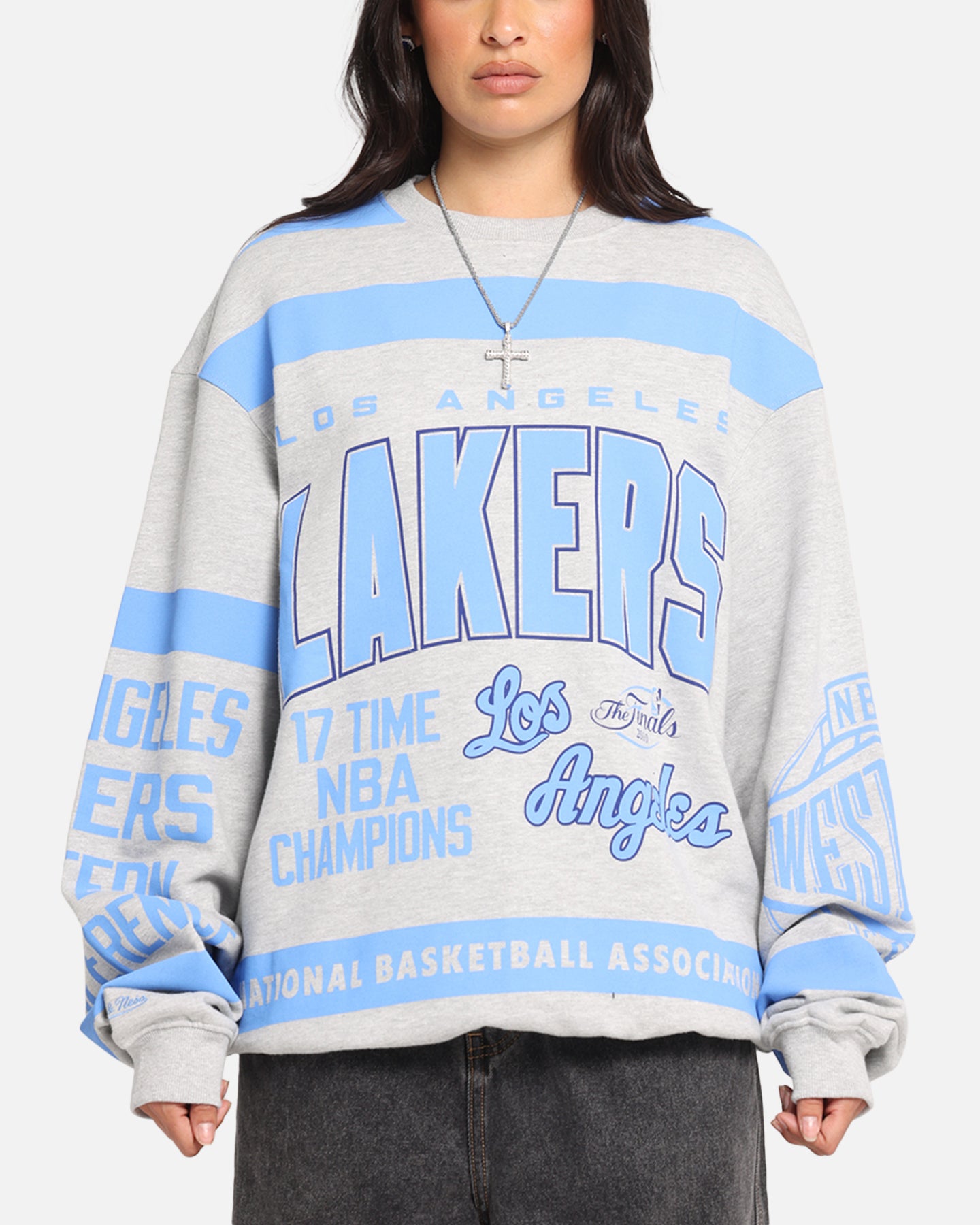 Mitchell & Ness Los Angeles Lakers Letterform Crewneck Grey Marle、mySite、zt4zffjzw