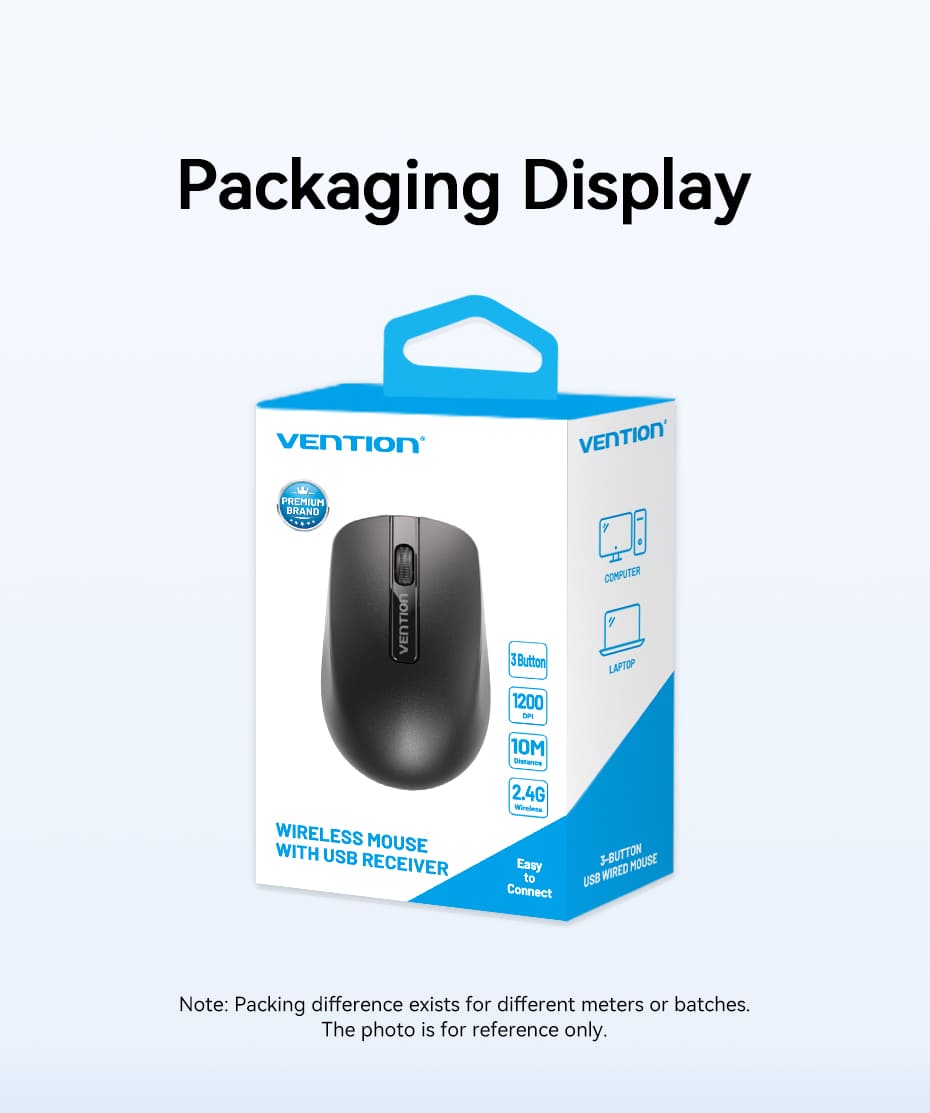 3-Button Wireless Computer Mouse with USB Receiver Black