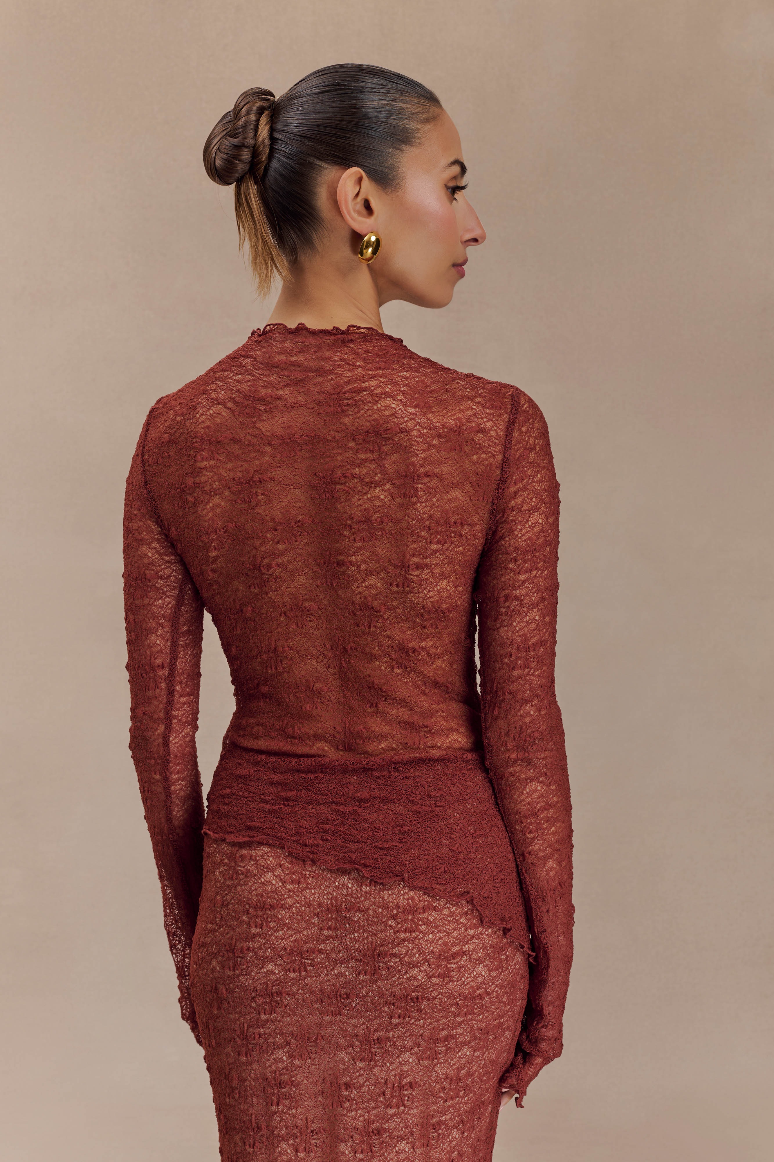 Riley Sheer Lace Long Sleeve Top - Chilli、mySite、solidvoid