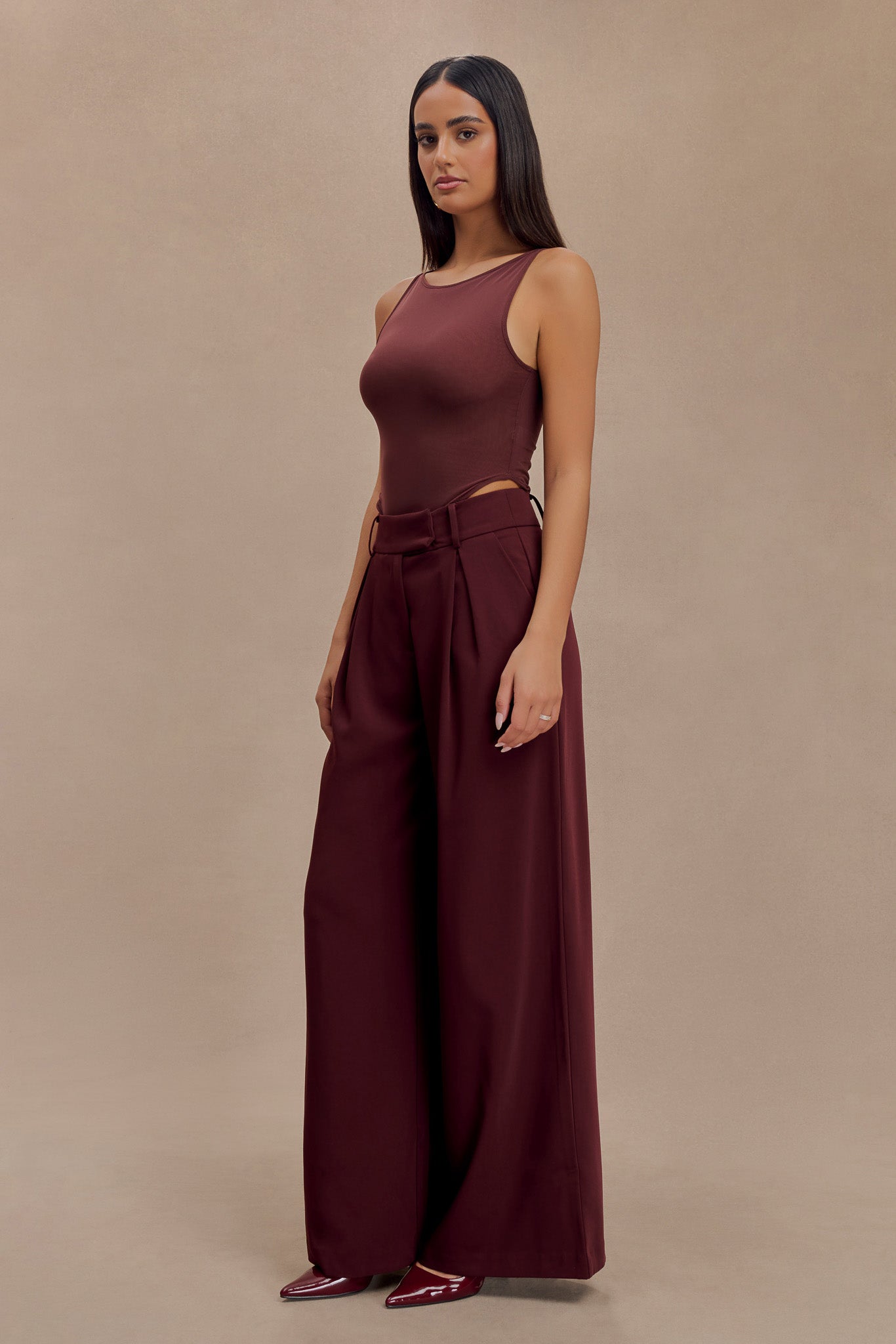 Marla Boat Neck Sheer Mesh Top - Mahogany、mySite、solidvoid