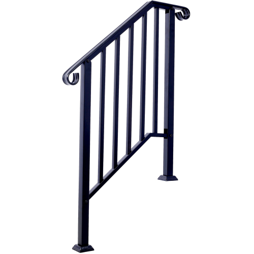 Handrails for Outdoor Steps, Fit 2 or 3 Steps Outdoor Stair Railing, Picket#2 Wrought Iron Handrail, Flexible Porch Railing, Black Transitional Handrails for Concrete Steps or Wooden Stairs、、eastwooduniform